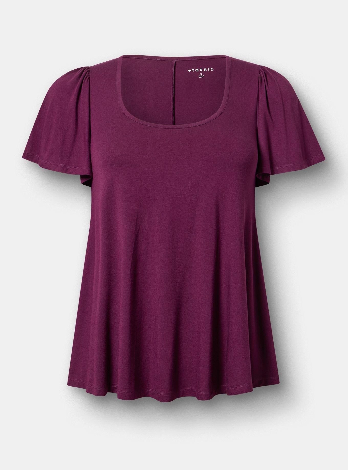 Supersoft Scoop Neck Flutter Sleeve Top, POTENT PURPLE, hi-res