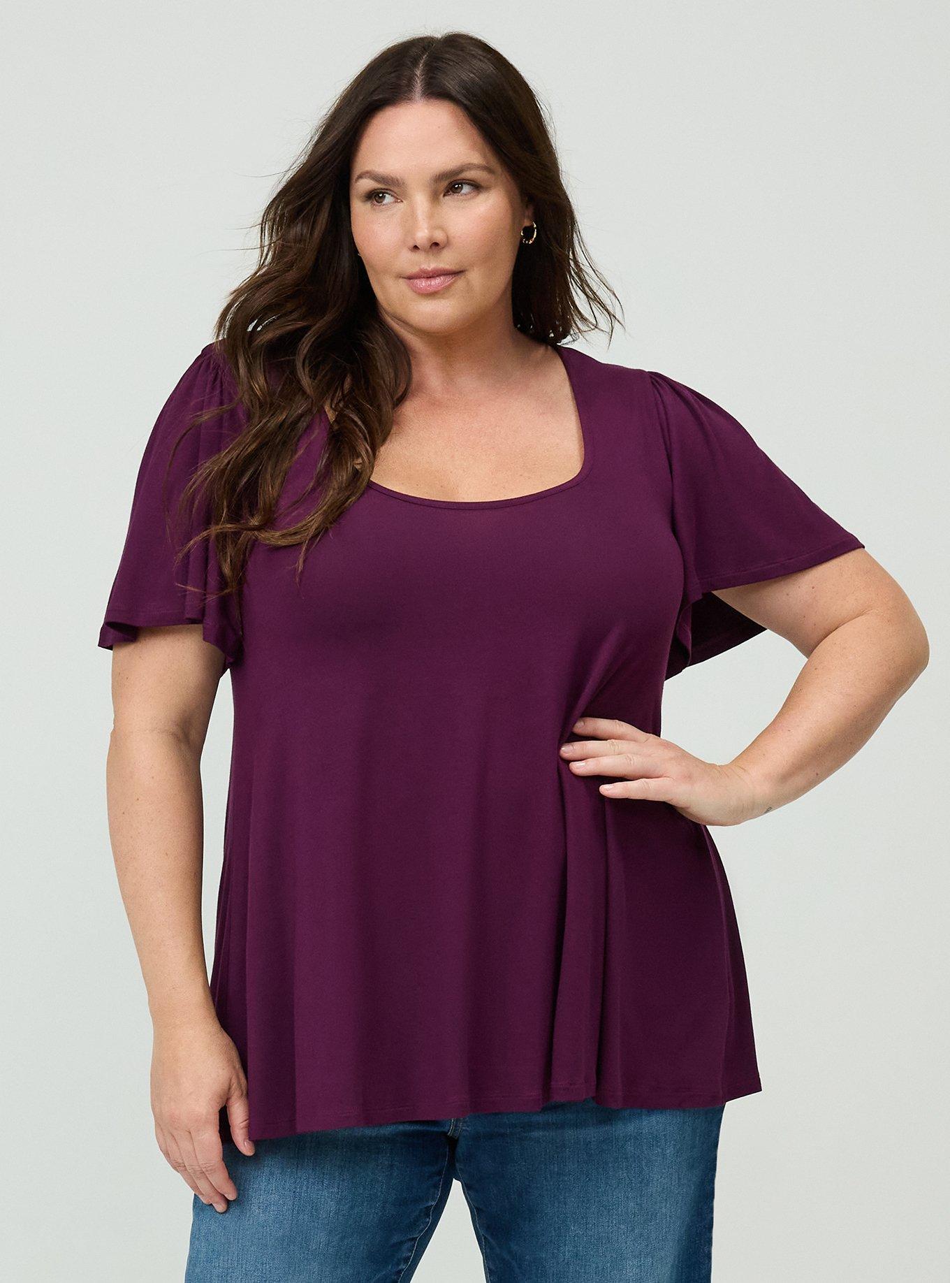 Supersoft Scoop Neck Flutter Sleeve Top, POTENT PURPLE, hi-res