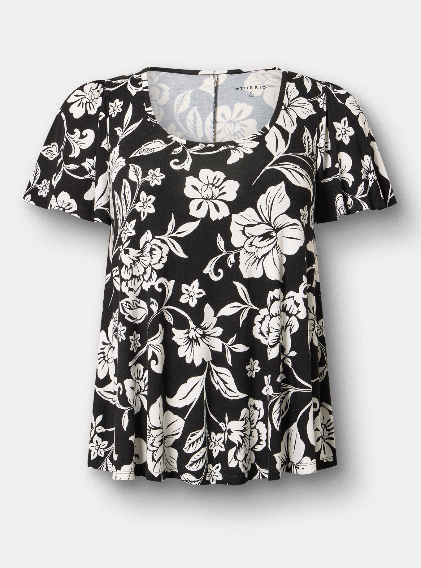 Supersoft Scoop Neck Flutter Sleeve Top, EARLY JACO BLACK, flat