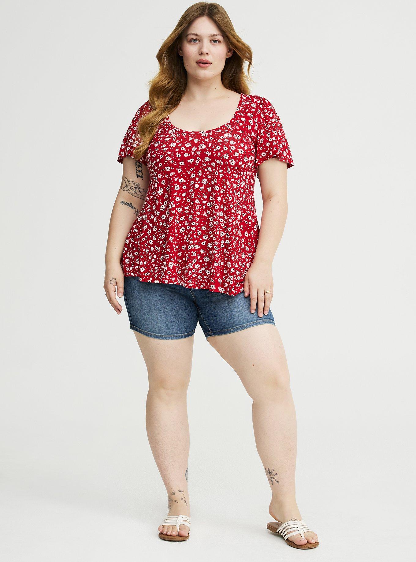 Super Soft Scoop Flutter Sleeve Top, DOLLY DAISY FLORAL RED, alternate