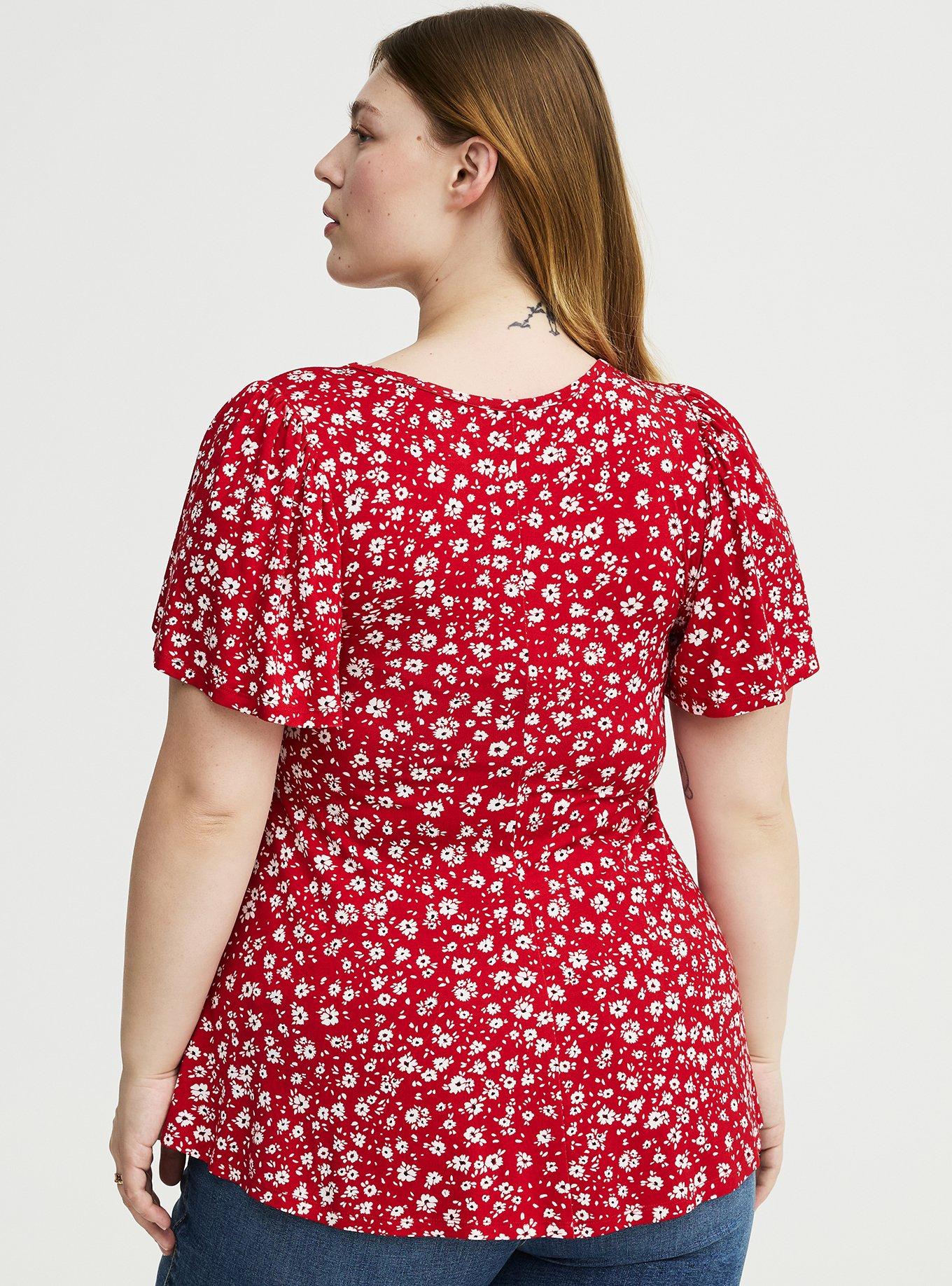 Super Soft Scoop Flutter Sleeve Top, DOLLY DAISY FLORAL RED, alternate