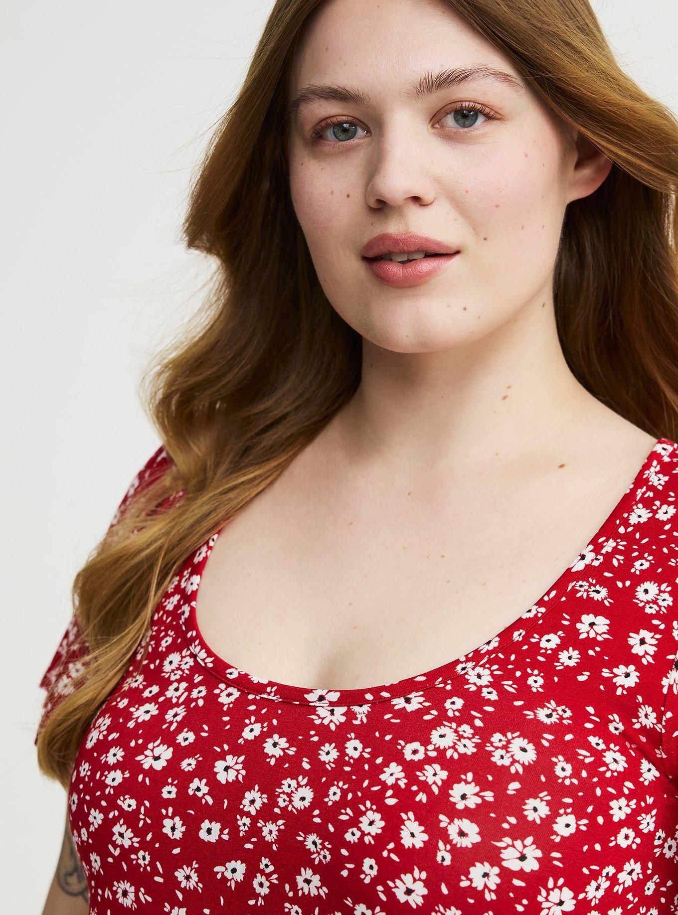 Super Soft Scoop Flutter Sleeve Top, DOLLY DAISY FLORAL RED, alternate