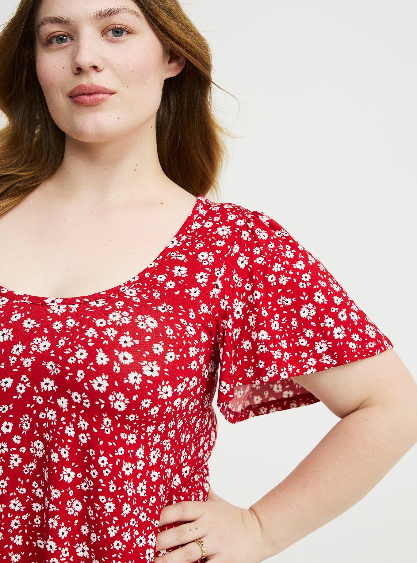 Super Soft Scoop Flutter Sleeve Top, DOLLY DAISY FLORAL RED, alternate