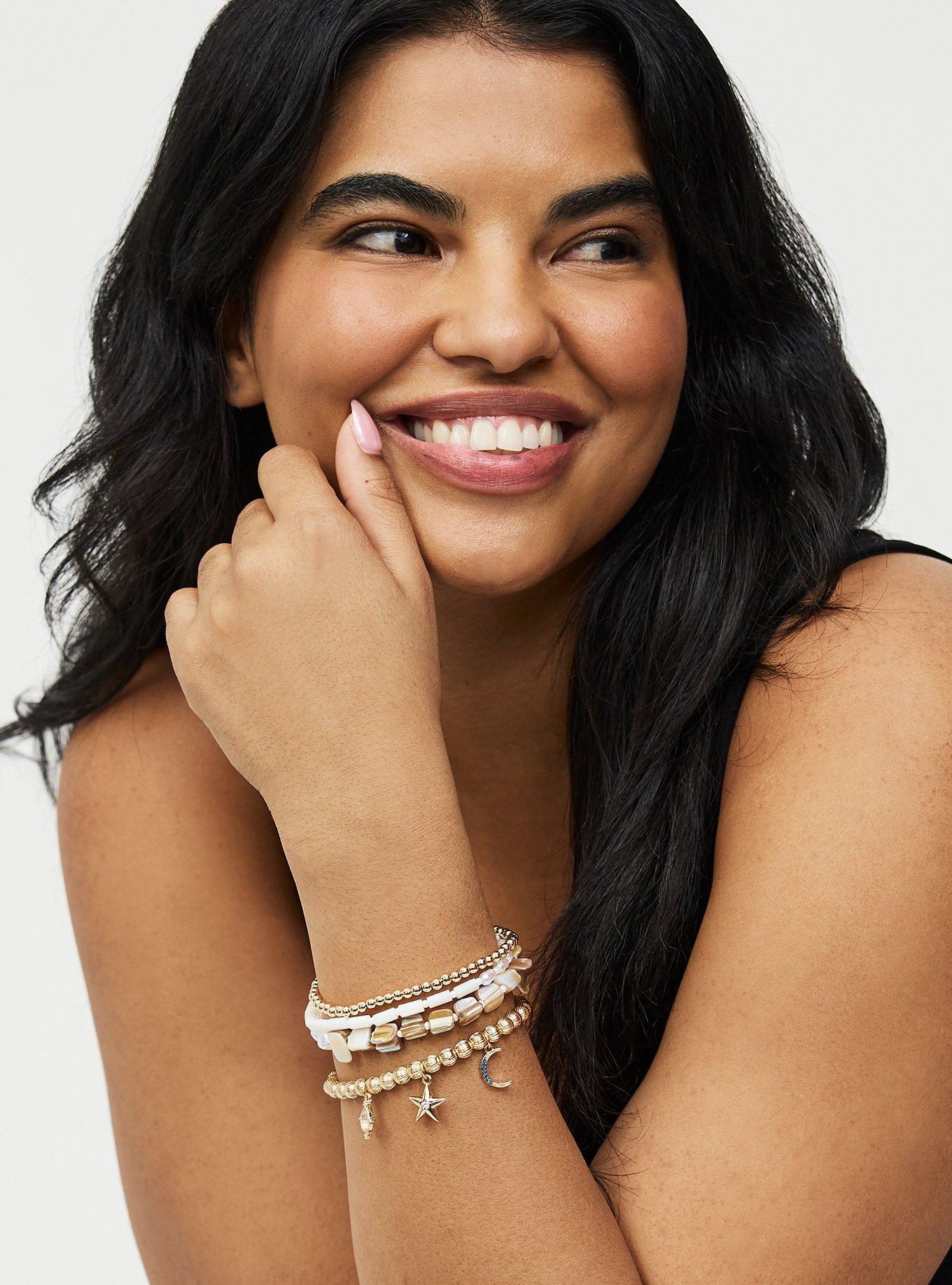 Beaded Pearl Celestial Bracelet Set, GOLD, alternate