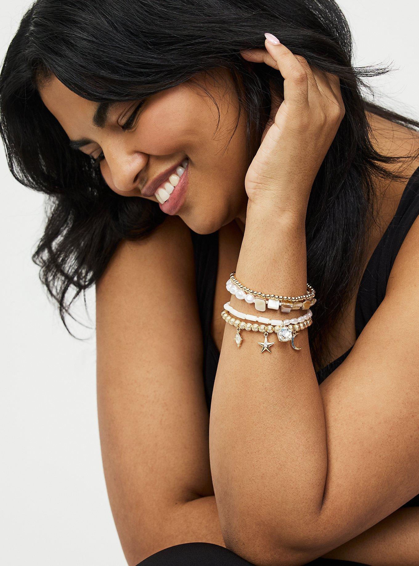 Beaded Pearl Celestial Bracelet Set, GOLD, alternate