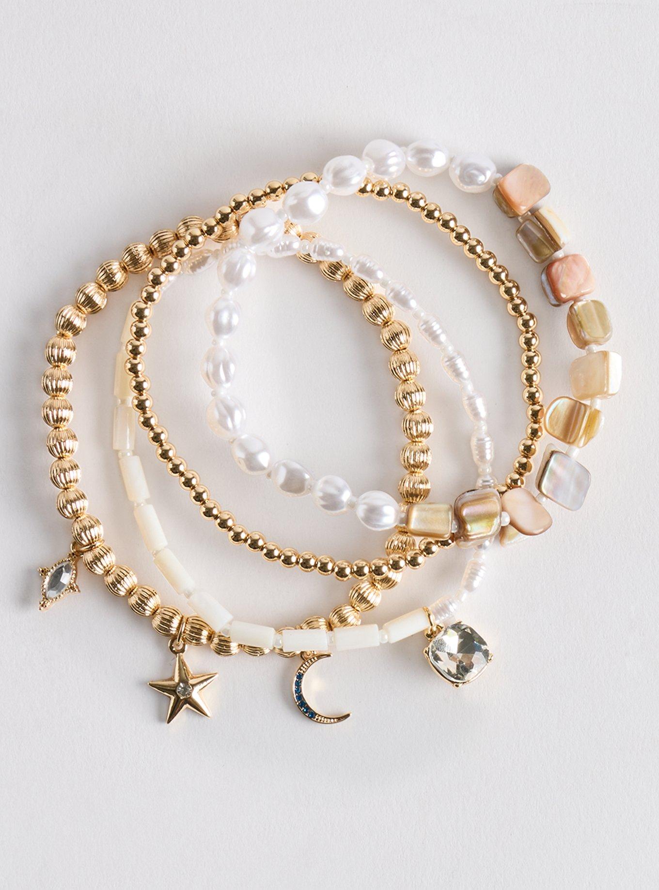 Beaded Pearl Celestial Bracelet Set, GOLD, hi-res