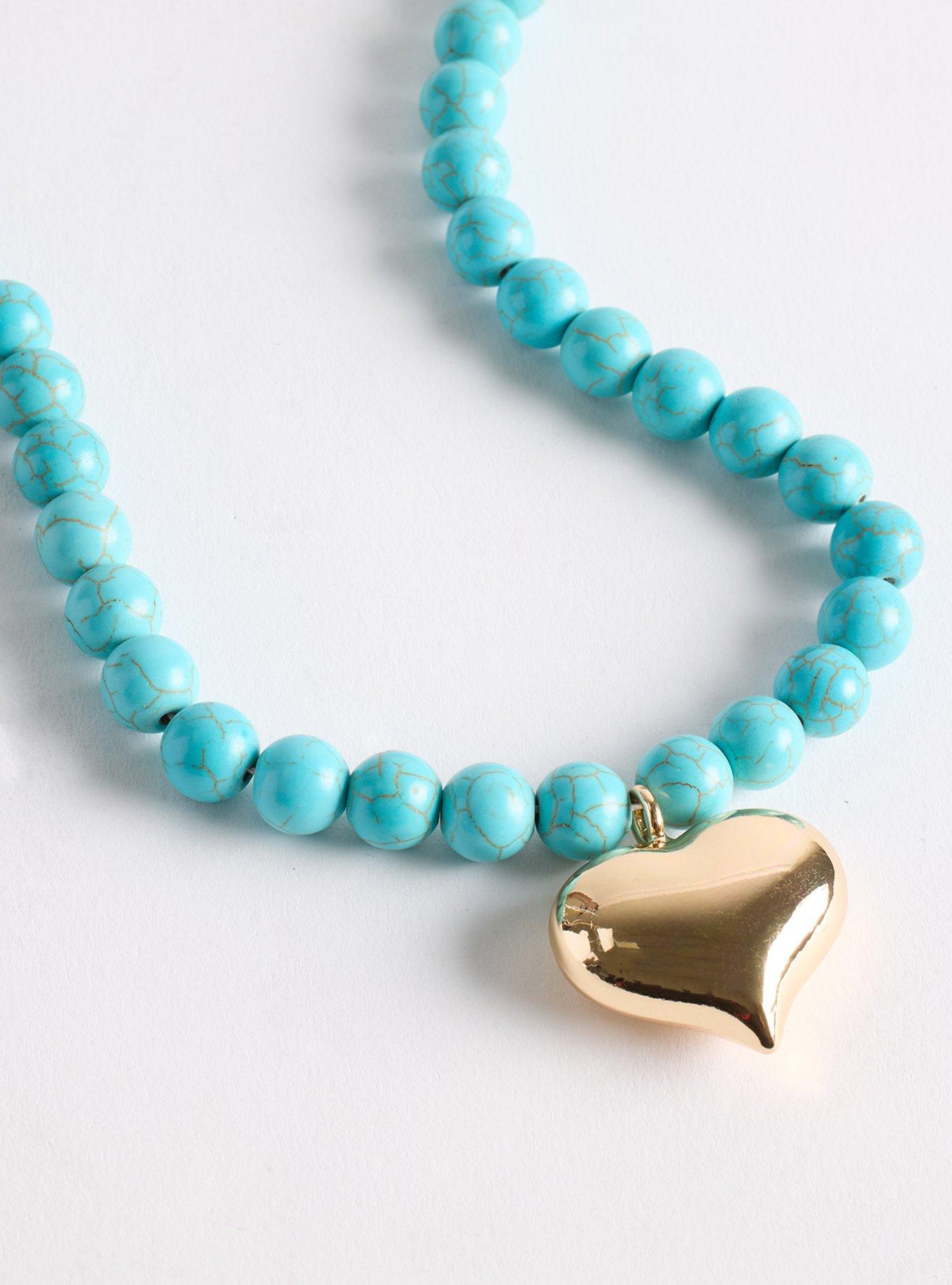 Beaded Puffy Heart Necklace, , alternate