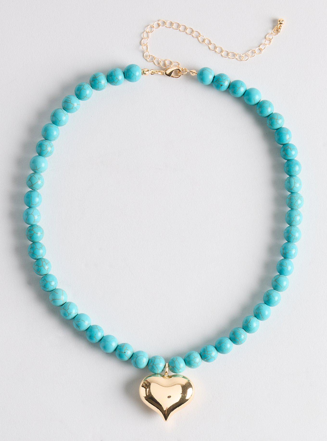 Beaded Puffy Heart Necklace, , hi-res