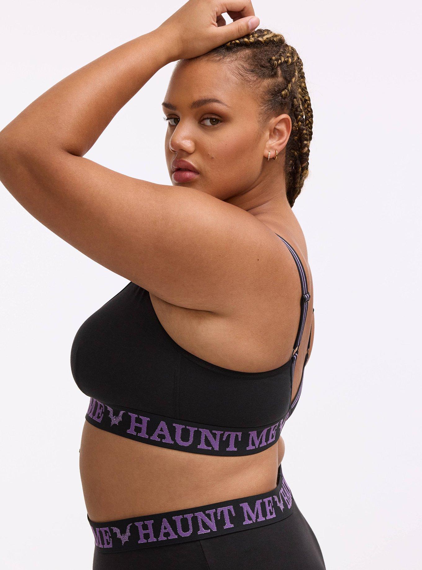 Unlined Cotton Cutout Triangle Bralette, HAUNT ME RICH BLACK, alternate