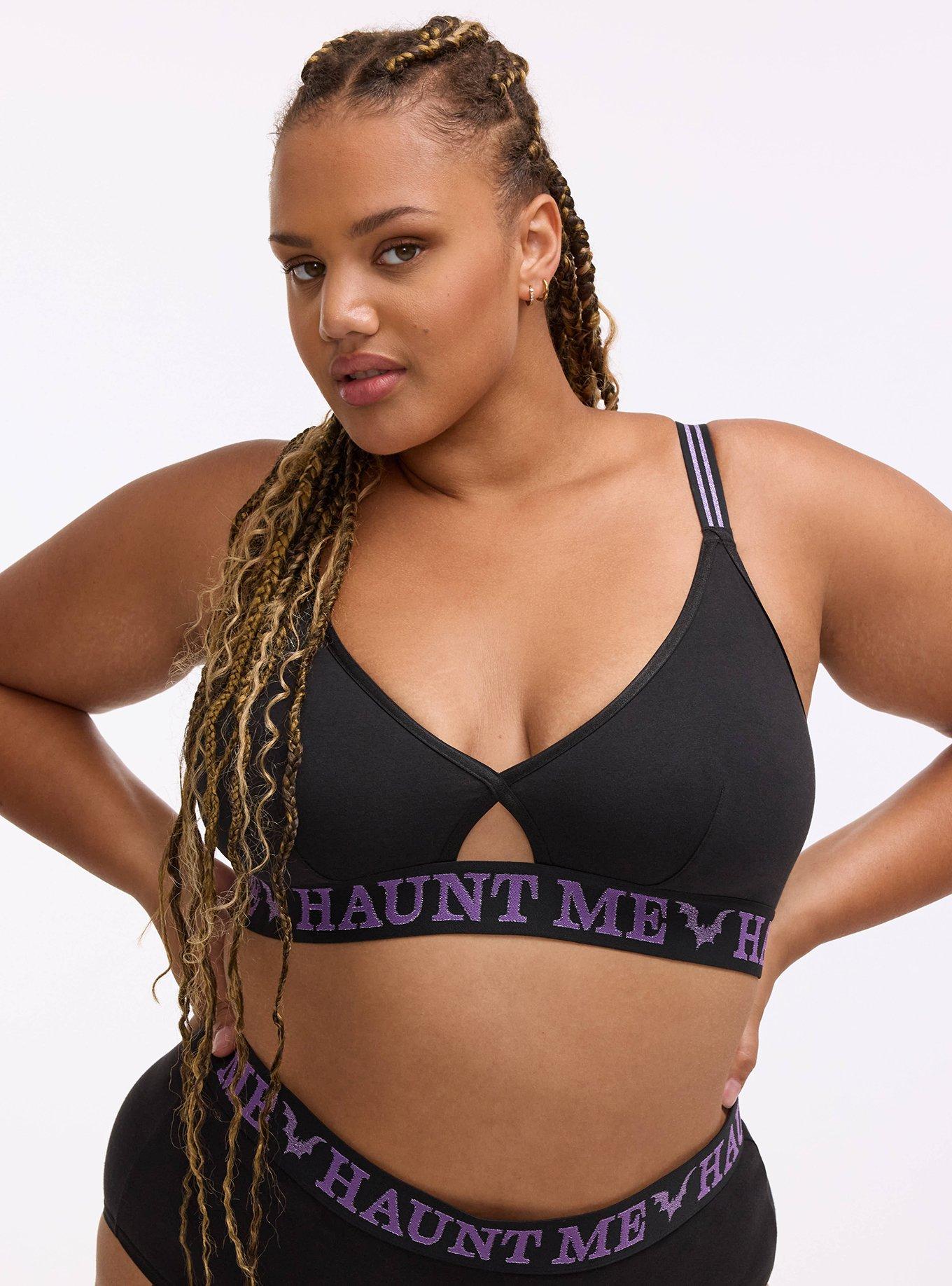Unlined Cotton Cutout Triangle Bralette, HAUNT ME RICH BLACK, hi-res
