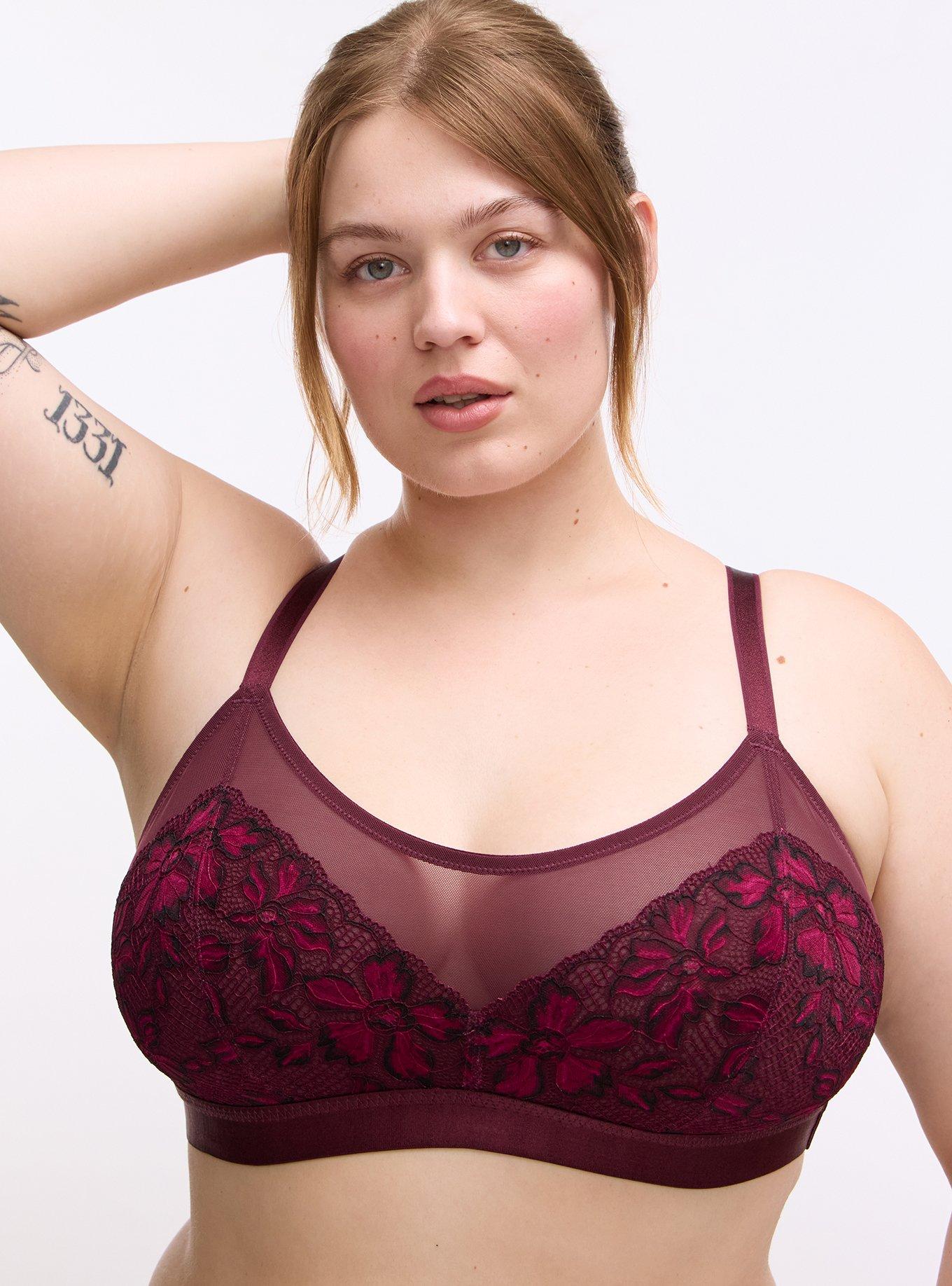 Plus Size Ava Lace Unlined Scoop Bralette, FIG, hi-res