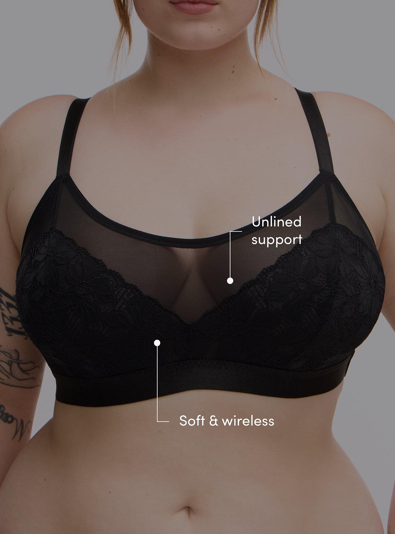 Plus Size Ava Lace Unlined Scoop Bralette, RICH BLACK, alternate