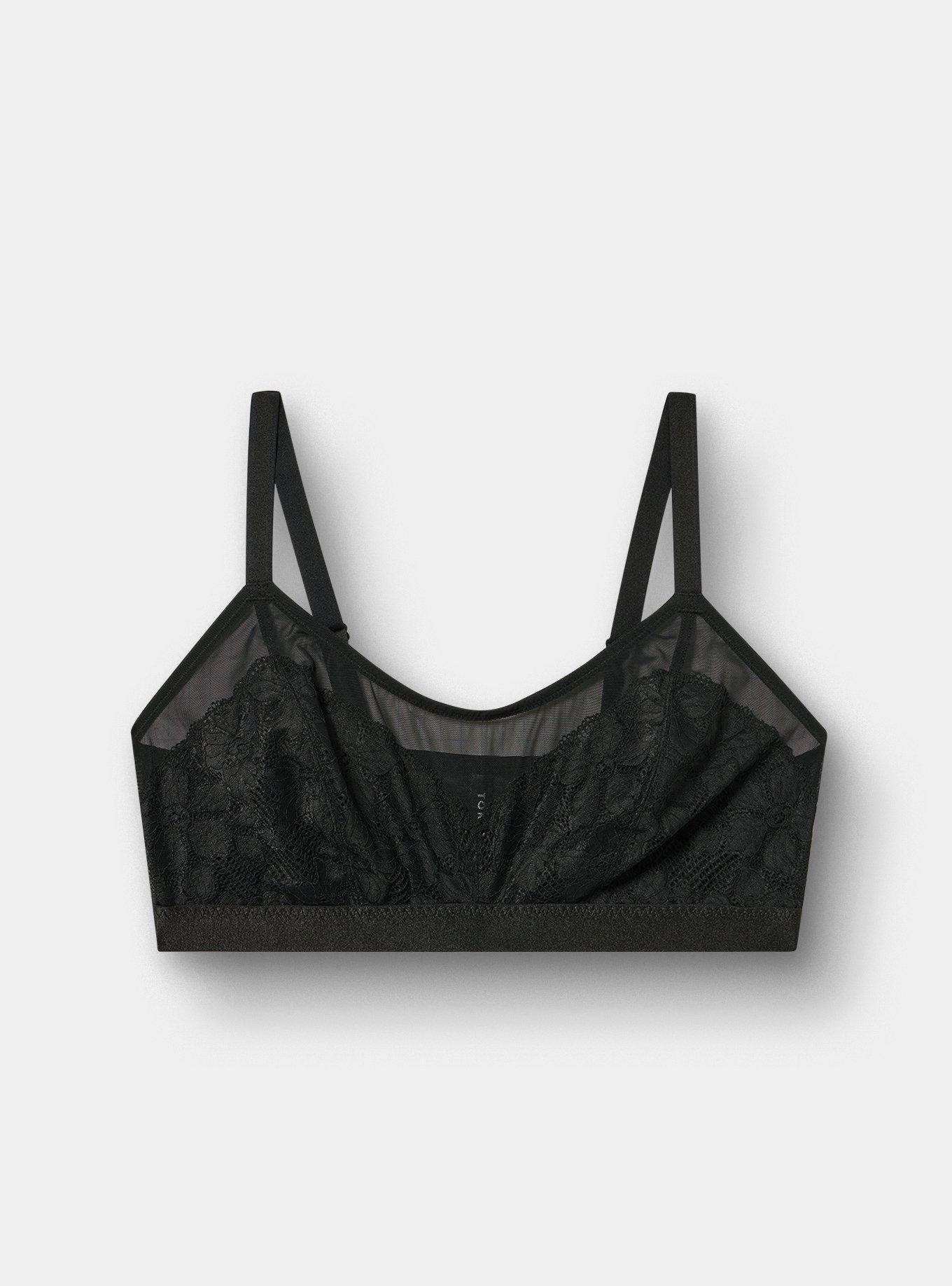 Plus Size Ava Lace Unlined Scoop Bralette, RICH BLACK, hi-res