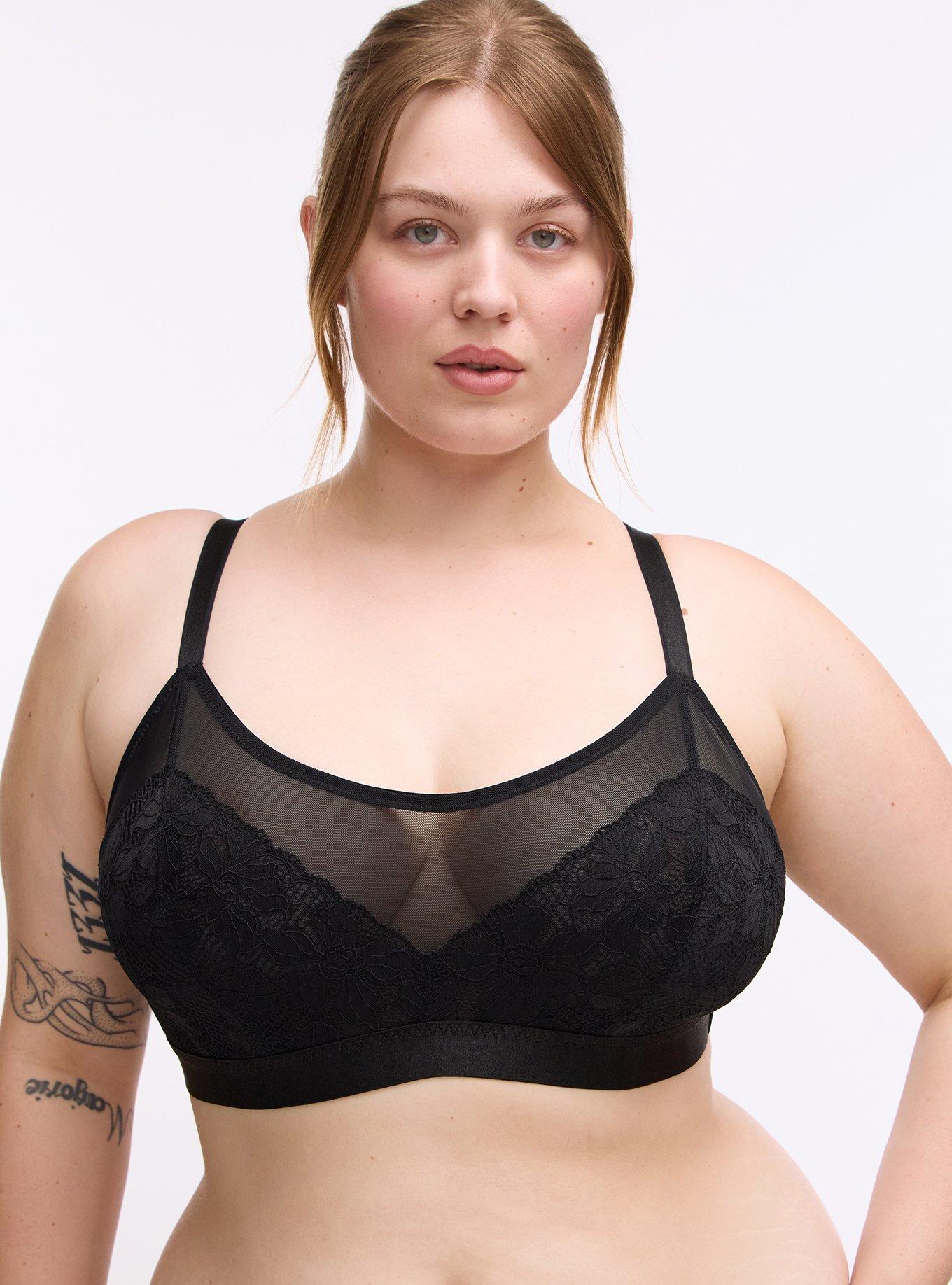Plus Size Ava Lace Unlined Scoop Bralette, RICH BLACK, hi-res
