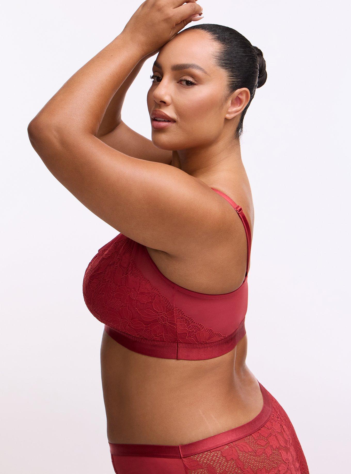 Plus Size Ava Lace Unlined Scoop Bralette, GARNET, alternate