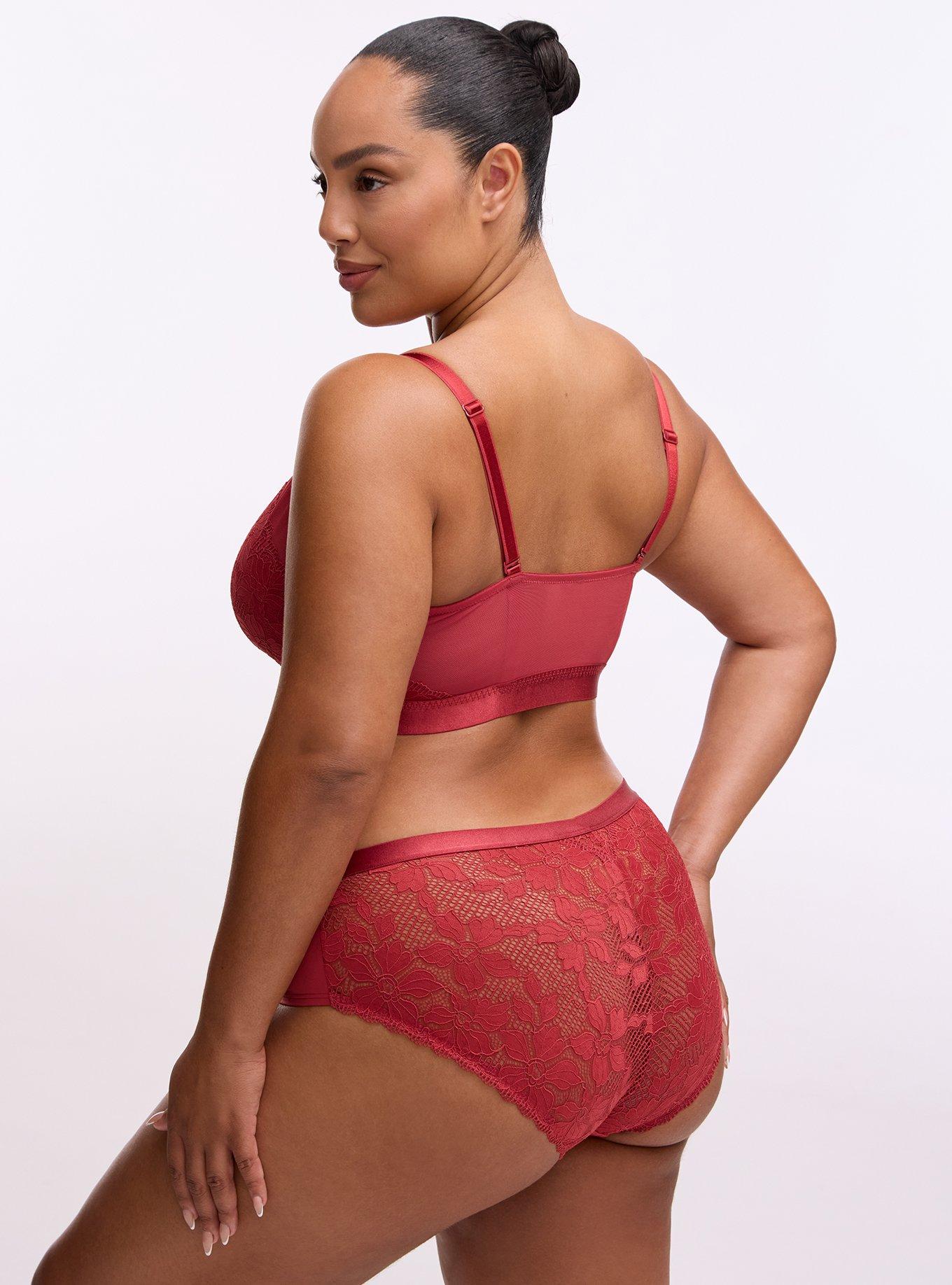 Plus Size Ava Lace Unlined Scoop Bralette, GARNET, alternate