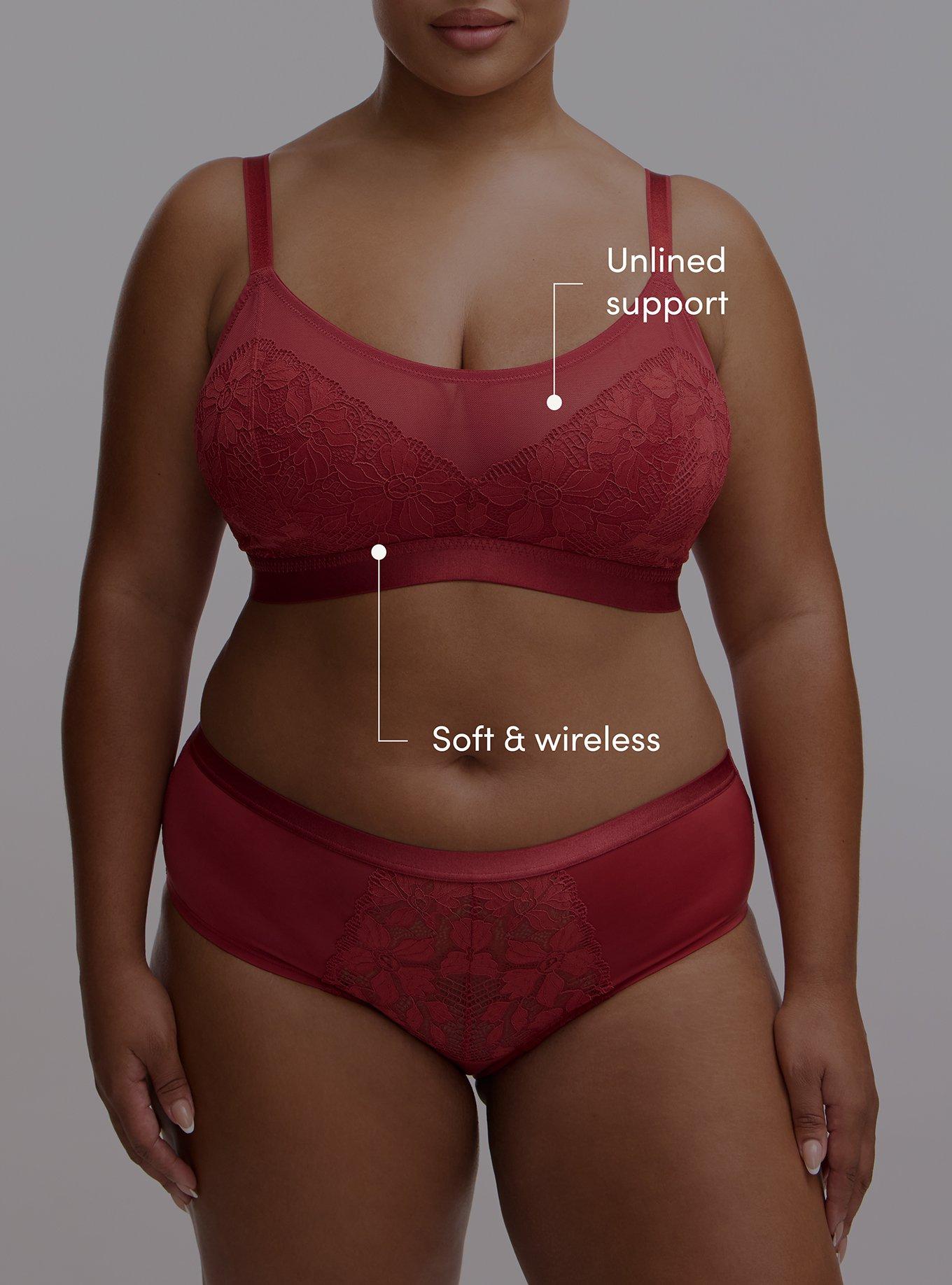 Plus Size Ava Lace Unlined Scoop Bralette, GARNET, alternate