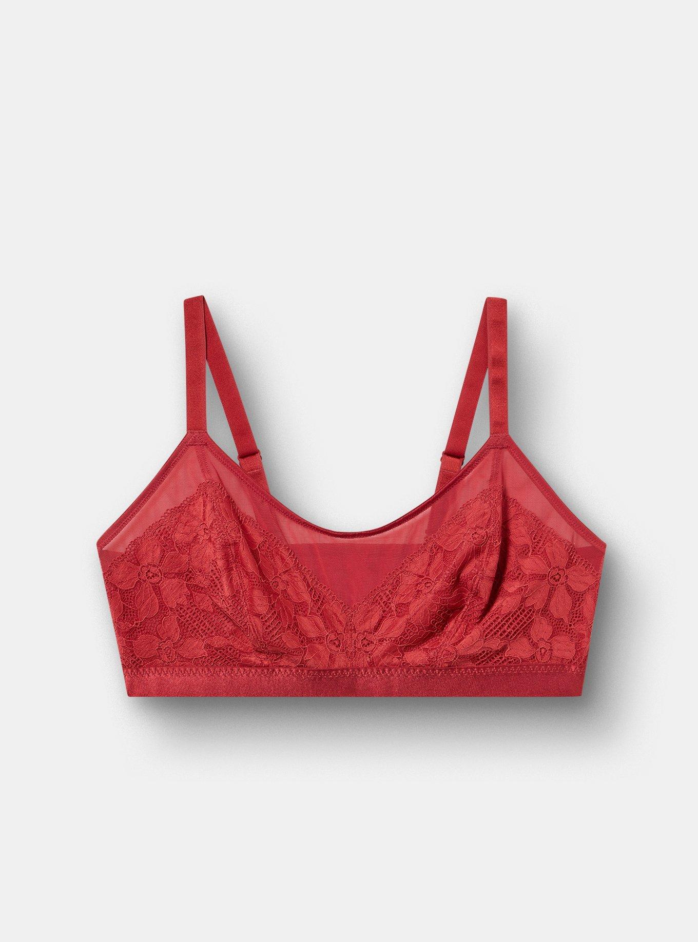 Plus Size Ava Lace Unlined Scoop Bralette, GARNET, flat