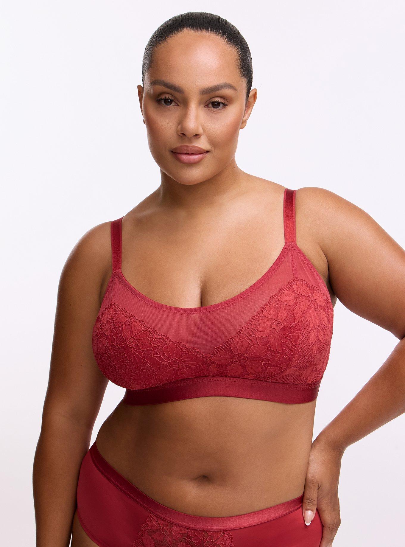 Plus Size Ava Lace Unlined Scoop Bralette, GARNET, hi-res
