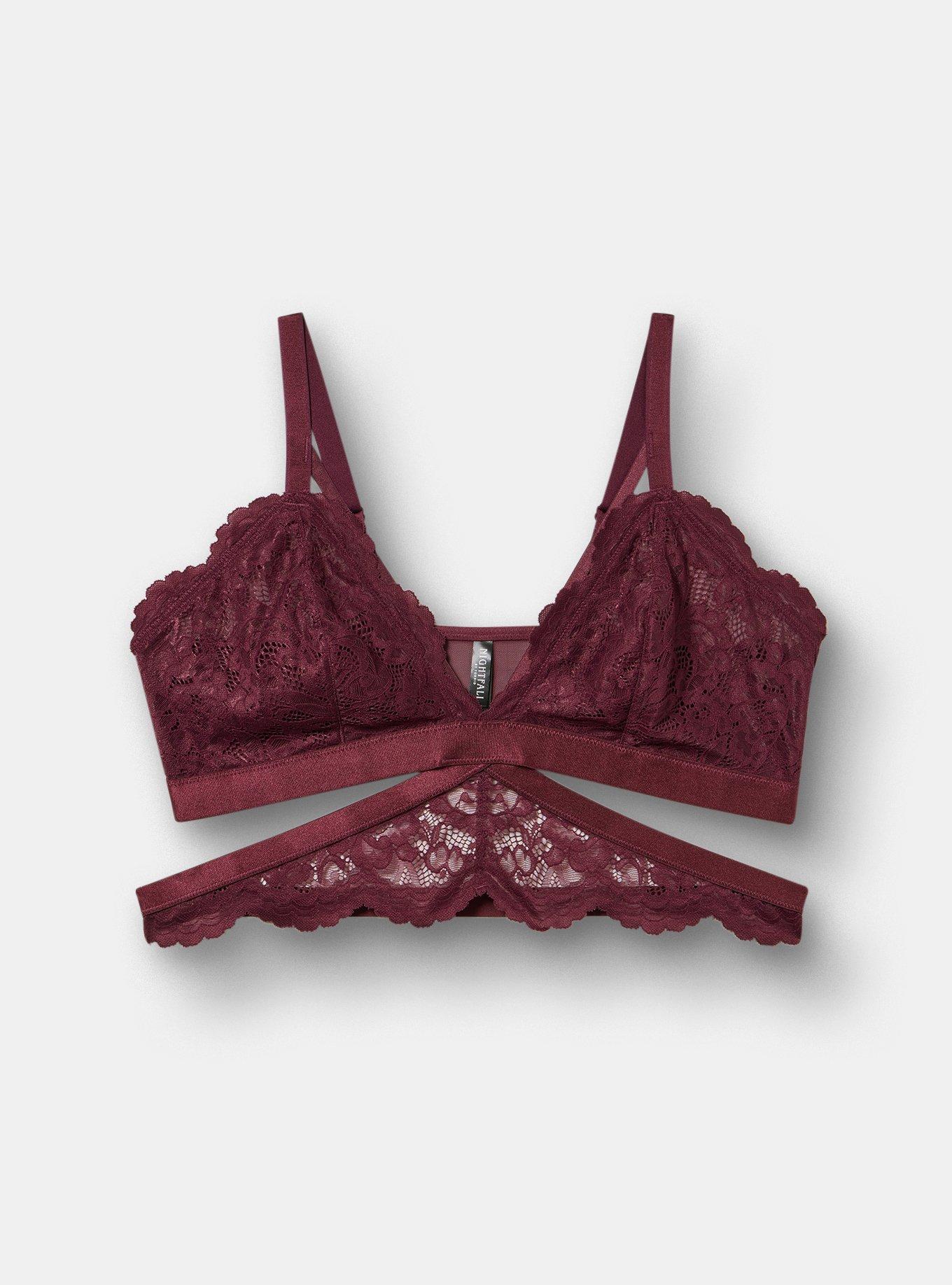 Carrie Unlined Triangle Lace Bralette, FIG, flat