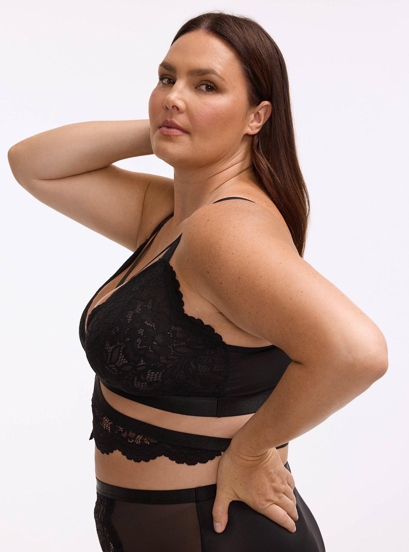 Carrie Unlined Triangle Lace Bralette, RICH BLACK, alternate