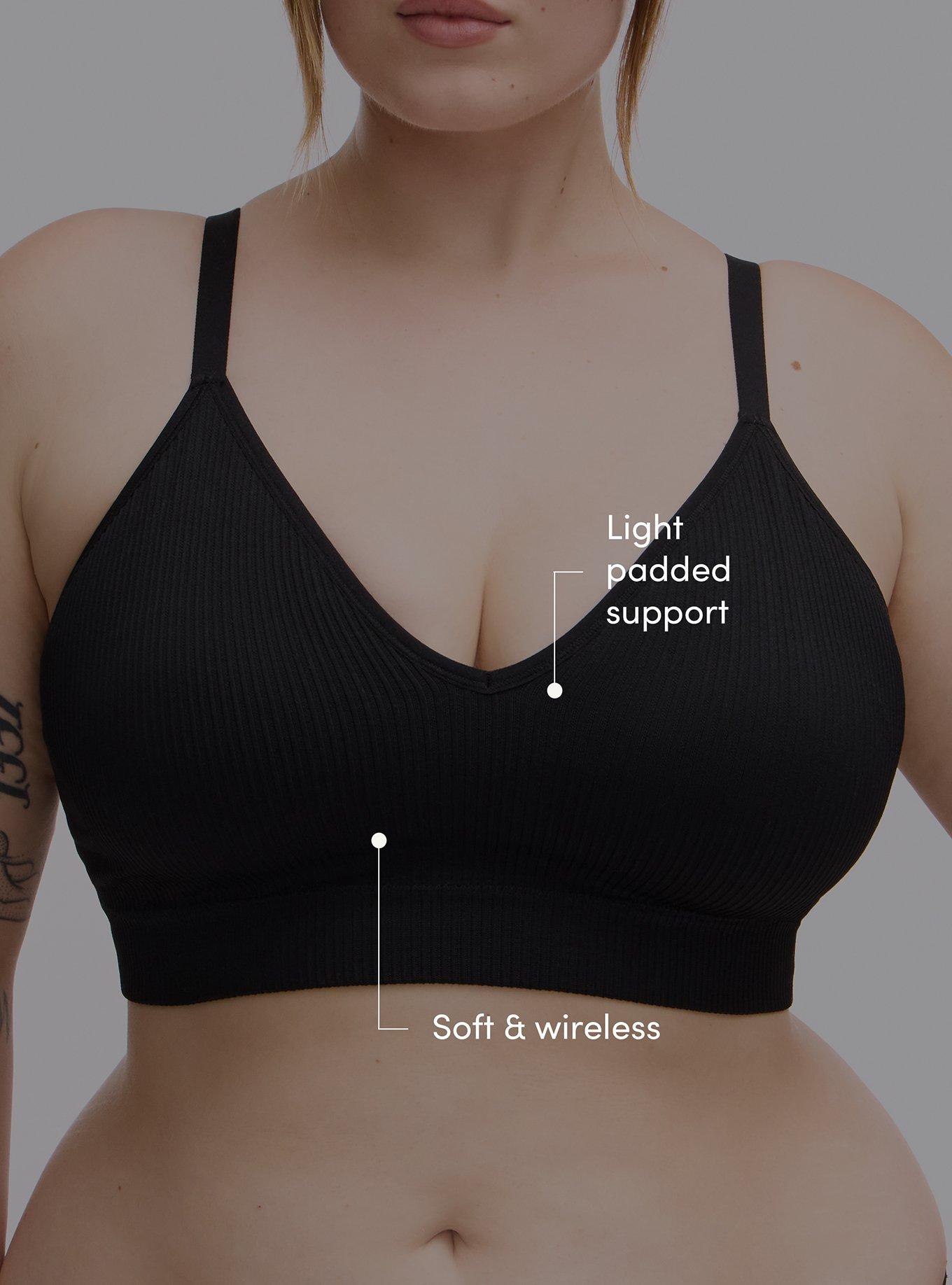 Plus Size Lightly Lined Seamless Rib V-Neck Bralette, RICH BLACK, alternate