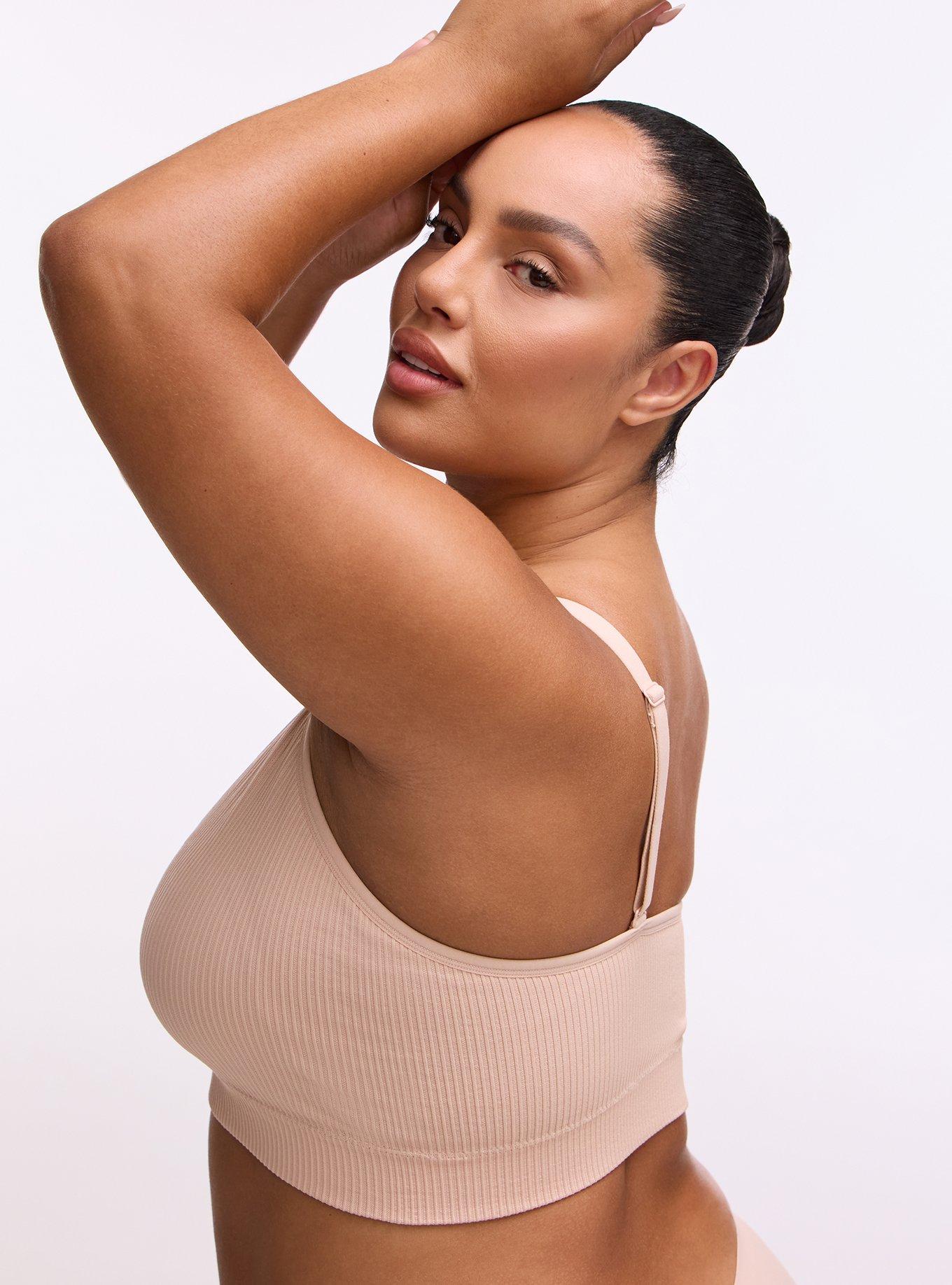 Plus Size Lightly Lined Seamless Rib V-Neck Bralette, ROSE DUST, alternate