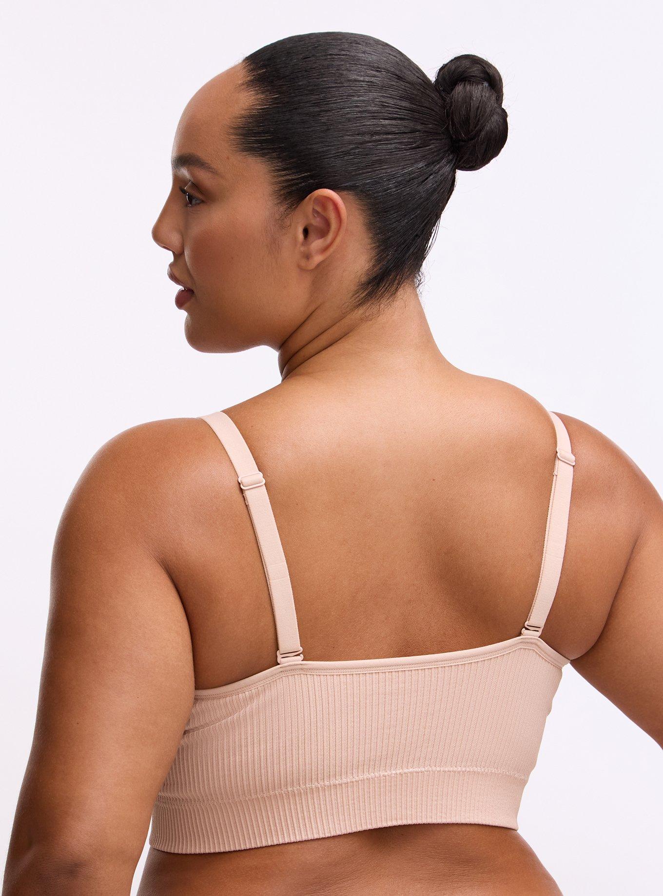 Plus Size Lightly Lined Seamless Rib V-Neck Bralette, ROSE DUST, alternate