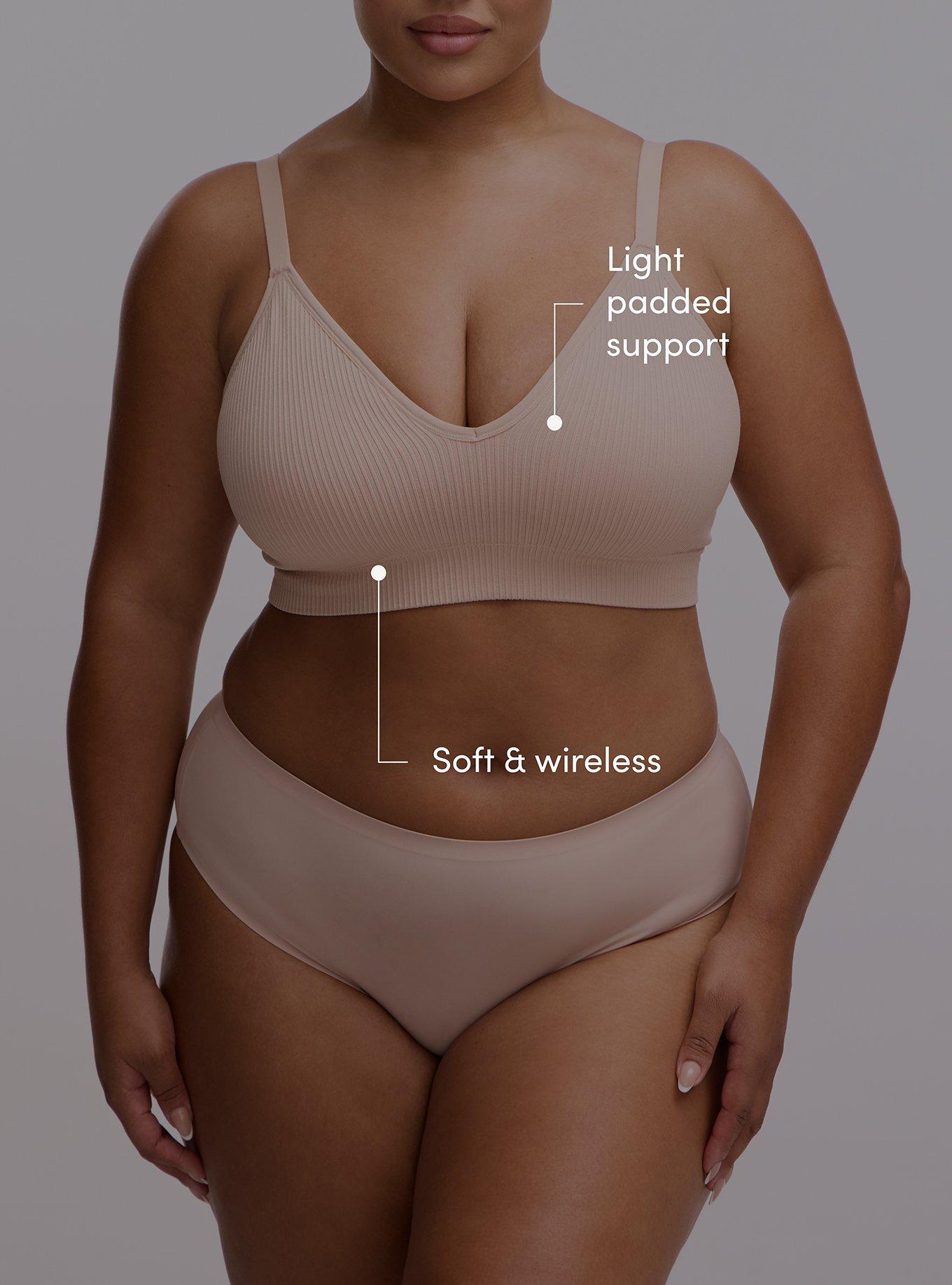 Plus Size Lightly Lined Seamless Rib V-Neck Bralette, ROSE DUST, alternate