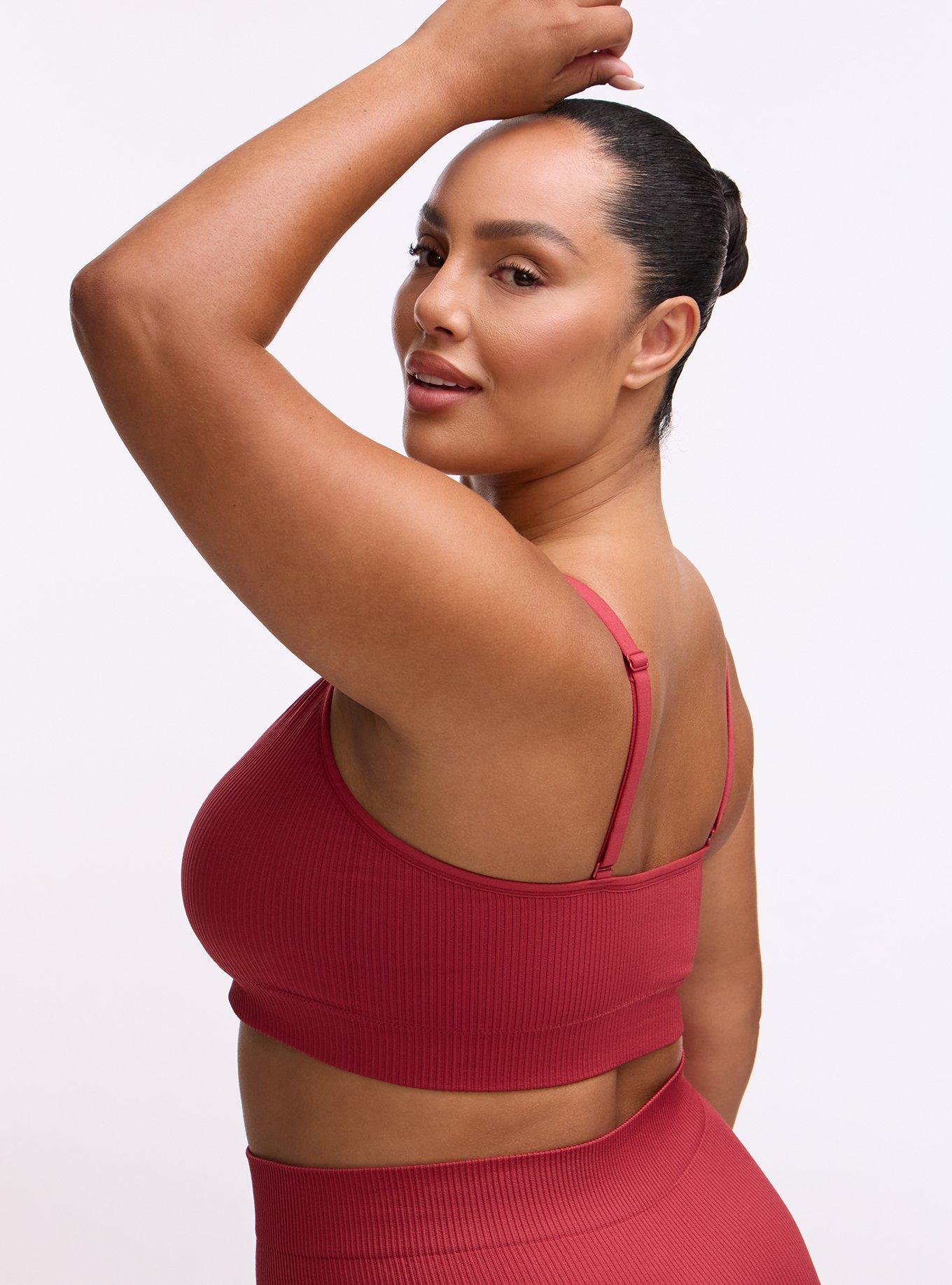 Plus Size Lightly Lined Seamless Rib V-Neck Bralette, GARNET, alternate