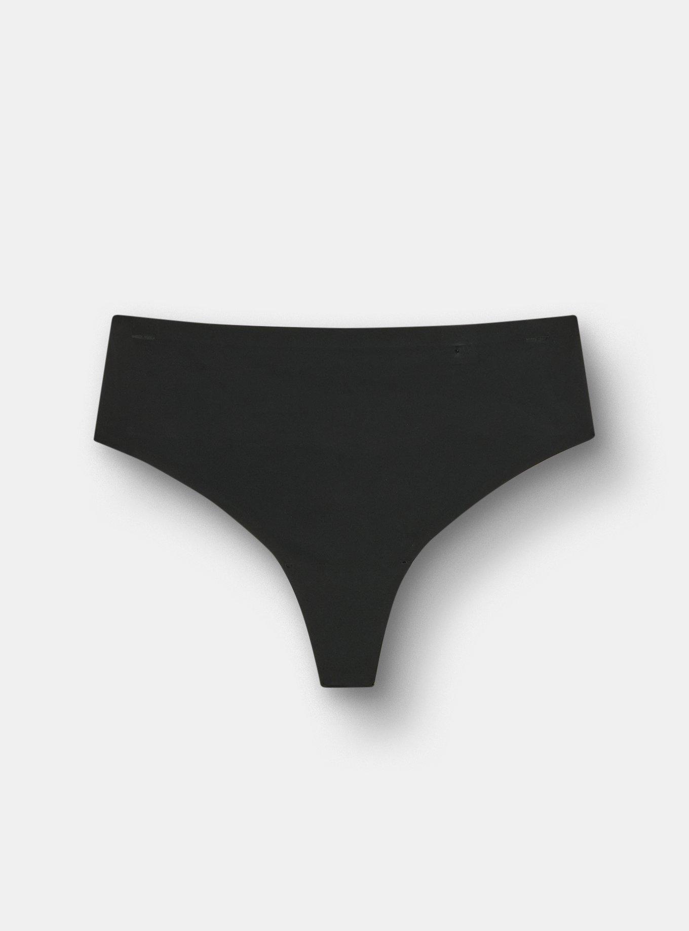 Plus Size Cloud Mid-Rise Thong Panty, RICH BLACK, flat