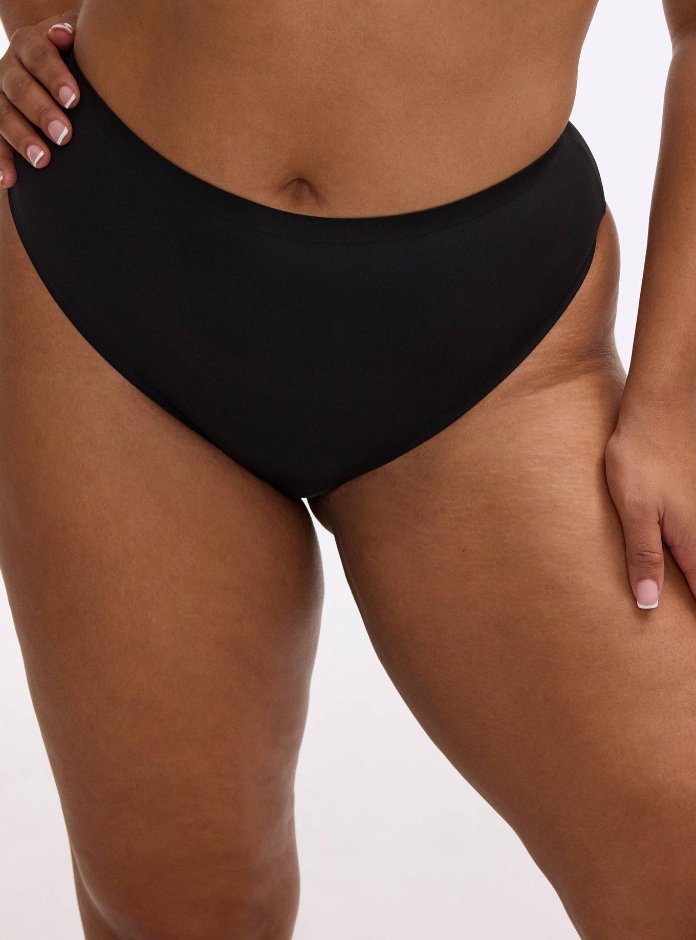 Plus Size Cloud Mid-Rise Thong Panty, RICH BLACK, hi-res