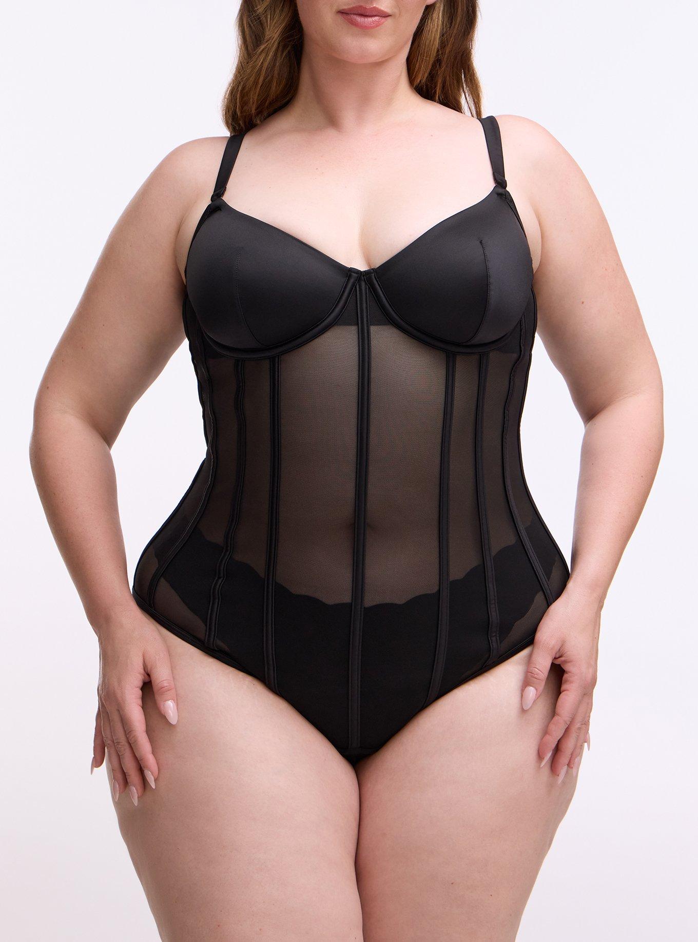 Underwire Shine & Mesh Bodysuit, RICH BLACK, alternate