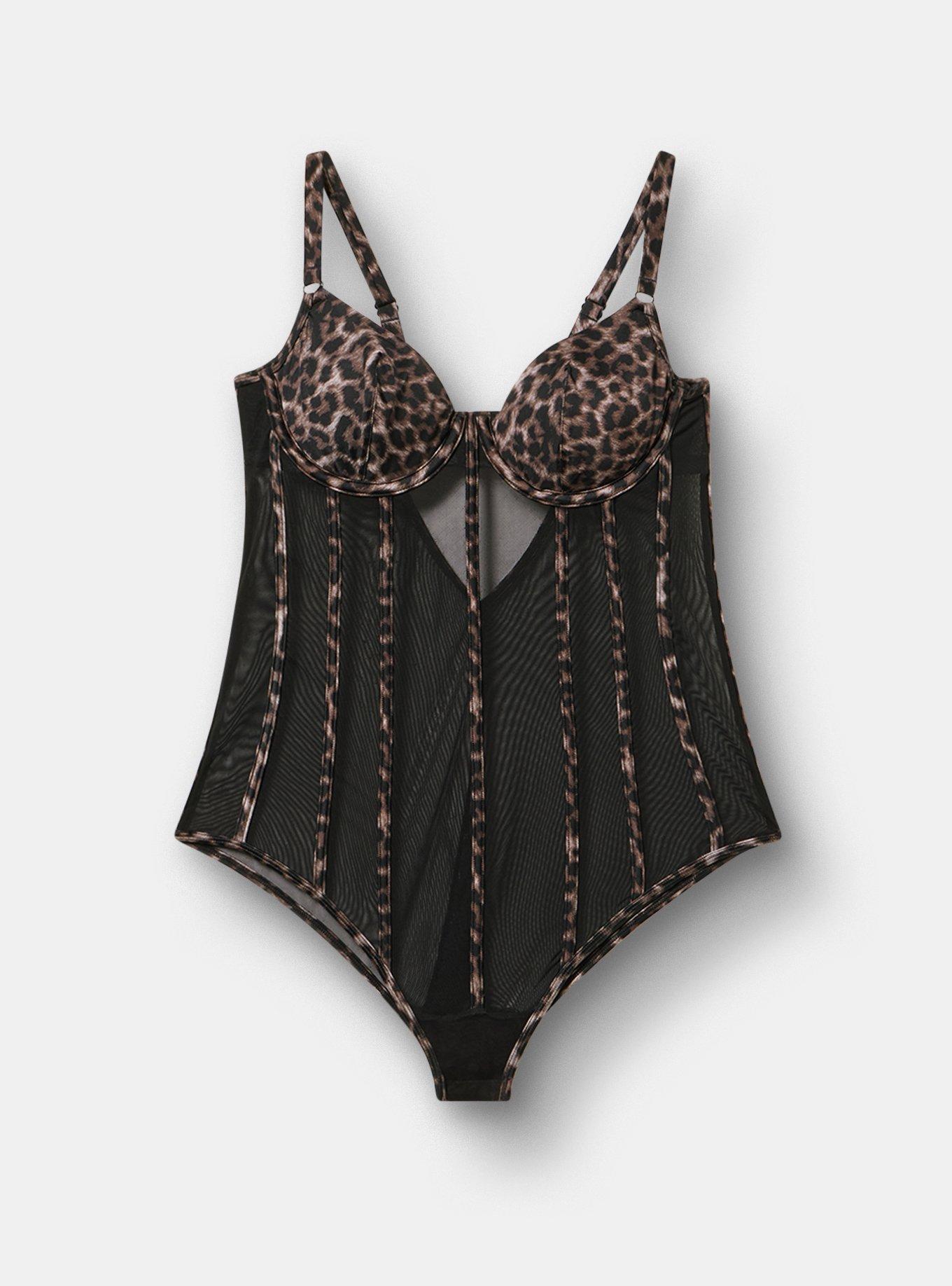 Underwire Shine & Mesh Bodysuit, ON THE PROWL LEOPARD BROWN, hi-res