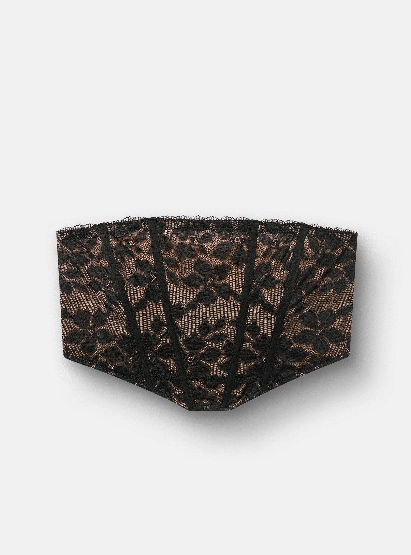 Ava Lace Wire-Free Bustier, RICH BLACK, flat