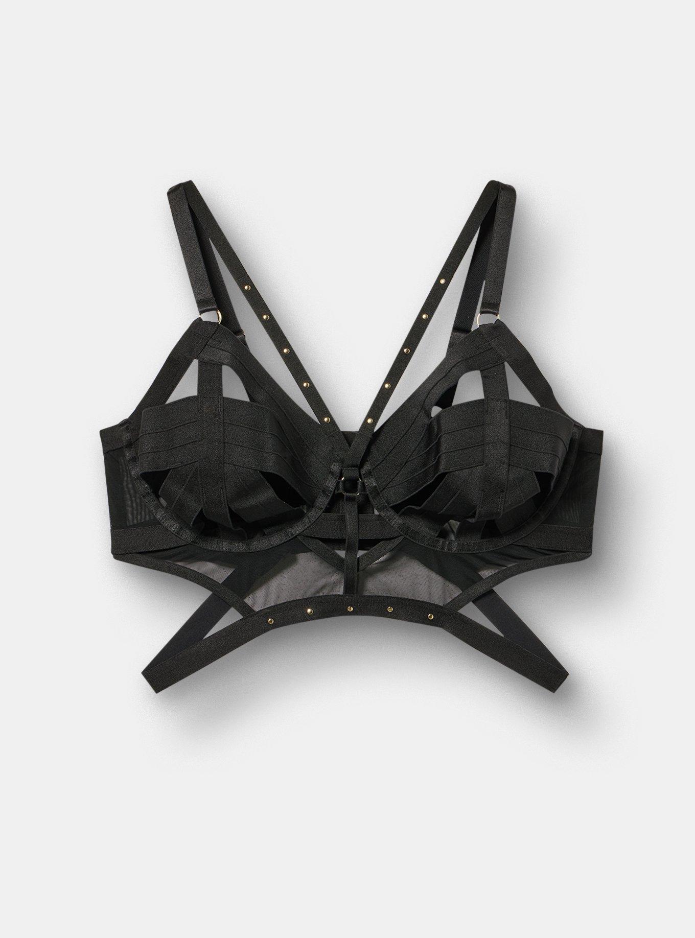 Vixen Underwire Mesh Studded Bra, RICH BLACK, flat