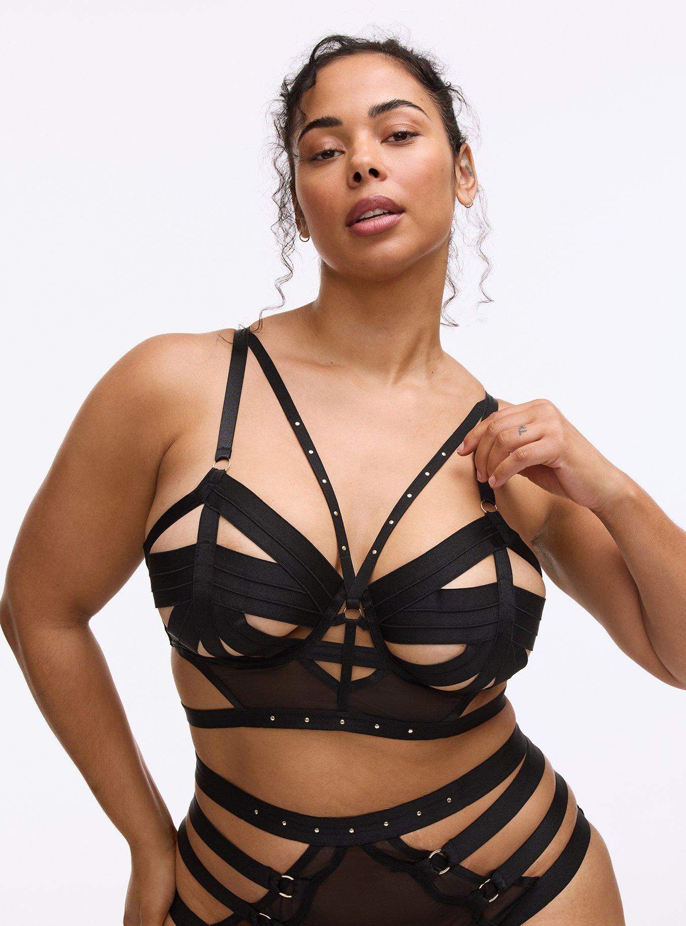 Vixen Underwire Mesh Studded Bra, RICH BLACK, hi-res