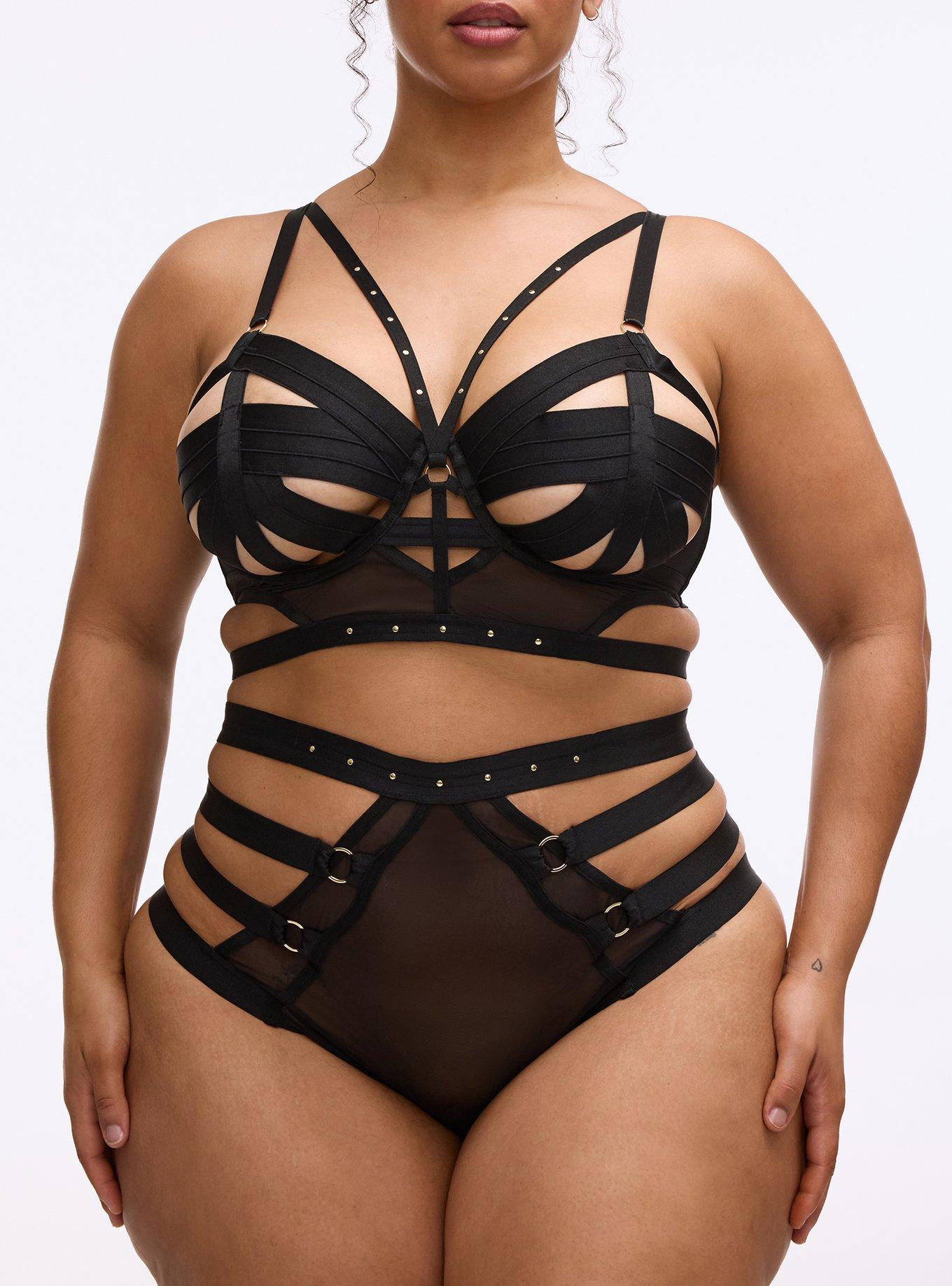 Plus Size Vixen Strappy Studded High Waist Cheeky Panty, RICH BLACK, alternate