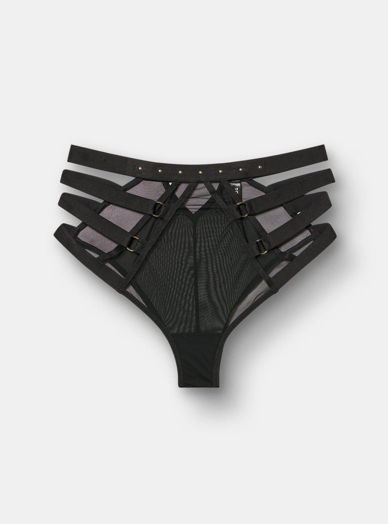 Plus Size Vixen Strappy Studded High Waist Cheeky Panty, RICH BLACK, flat