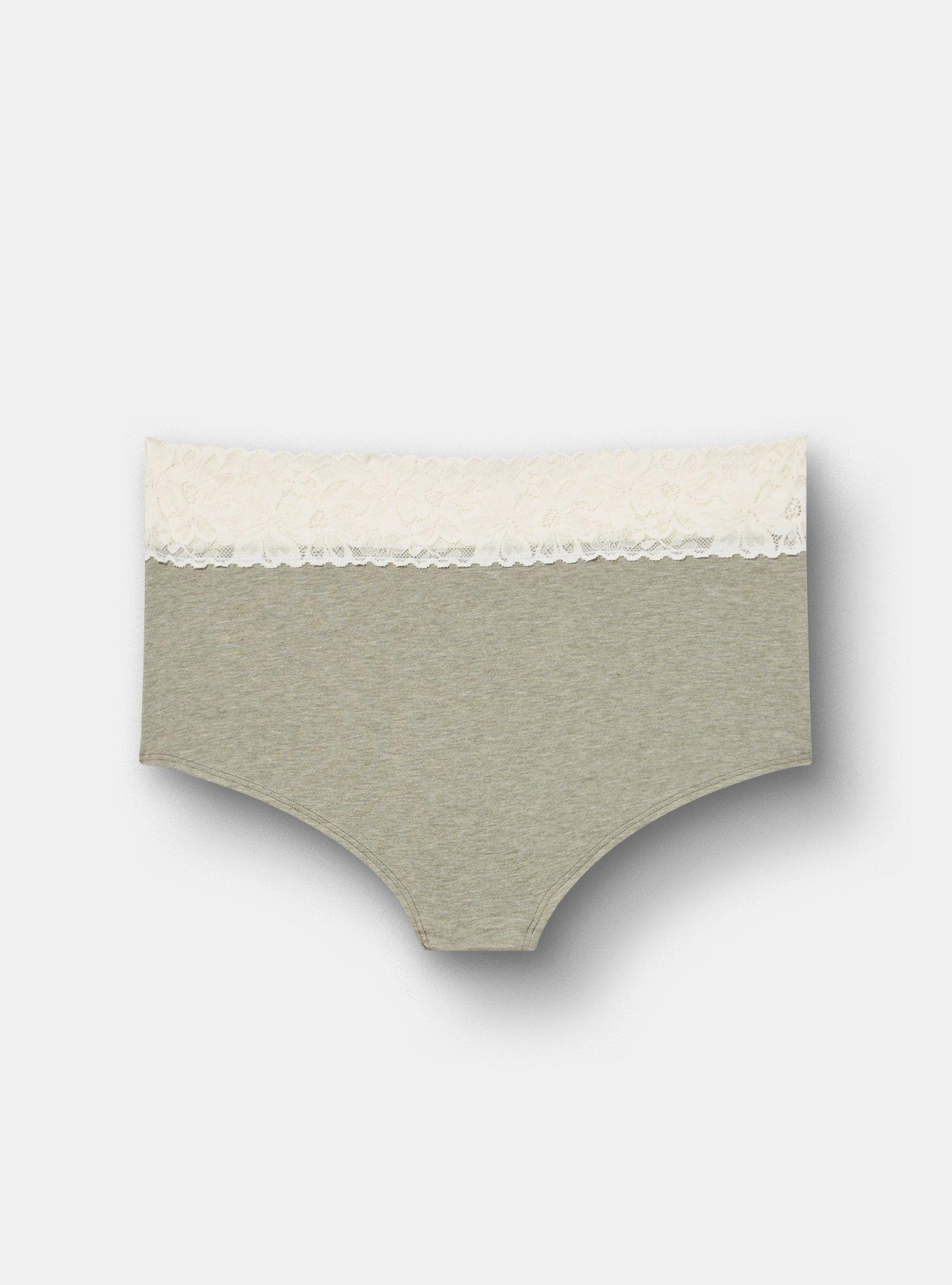 Plus Size Cotton Mid-Rise Lace Trim Boyshort Panty, AGAVE GREEN HEATHER, alternate