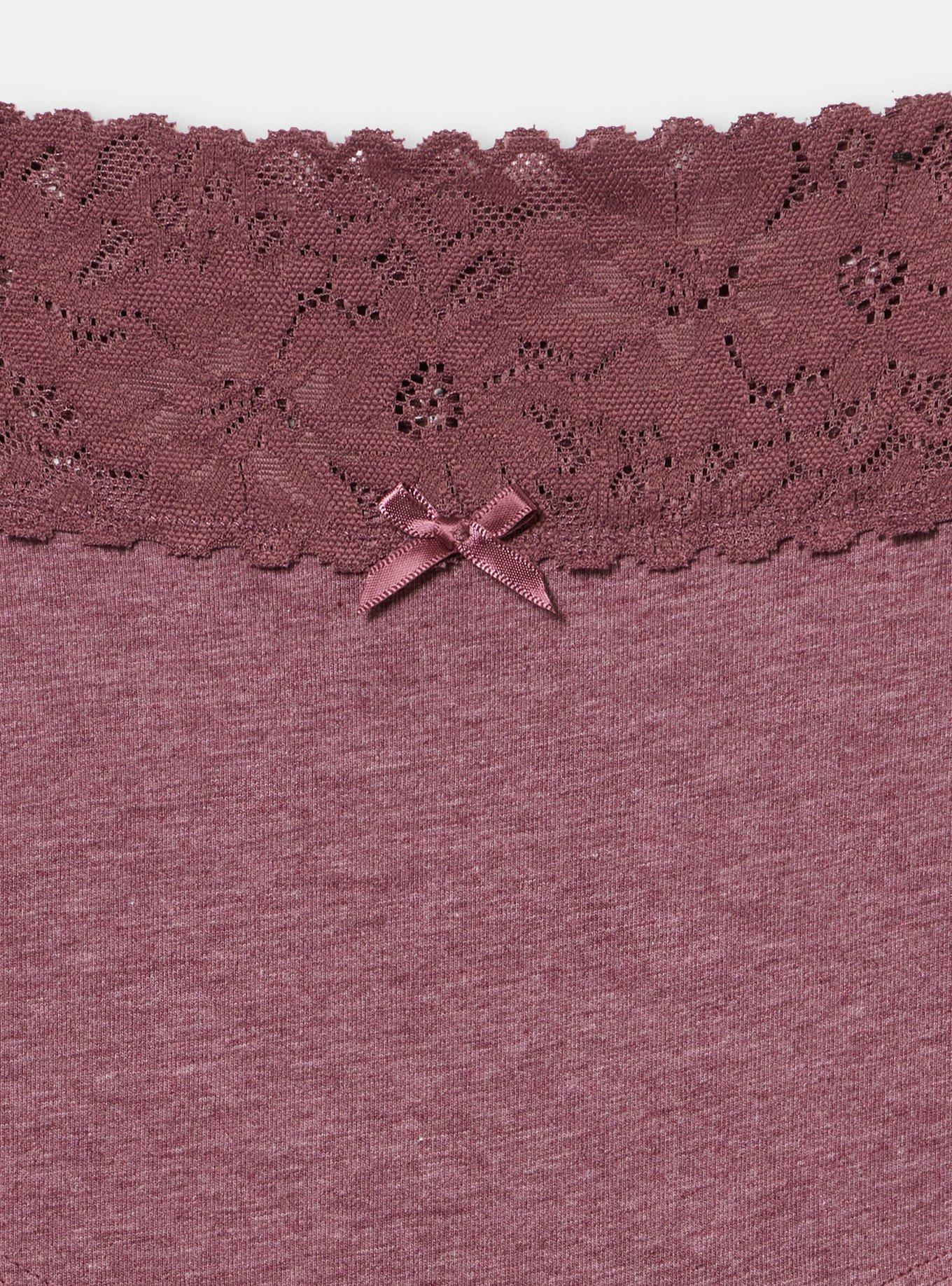 Plus Size Cotton Mid-Rise Lace Trim Boyshort Panty, PLUM WINE HEATHER, alternate