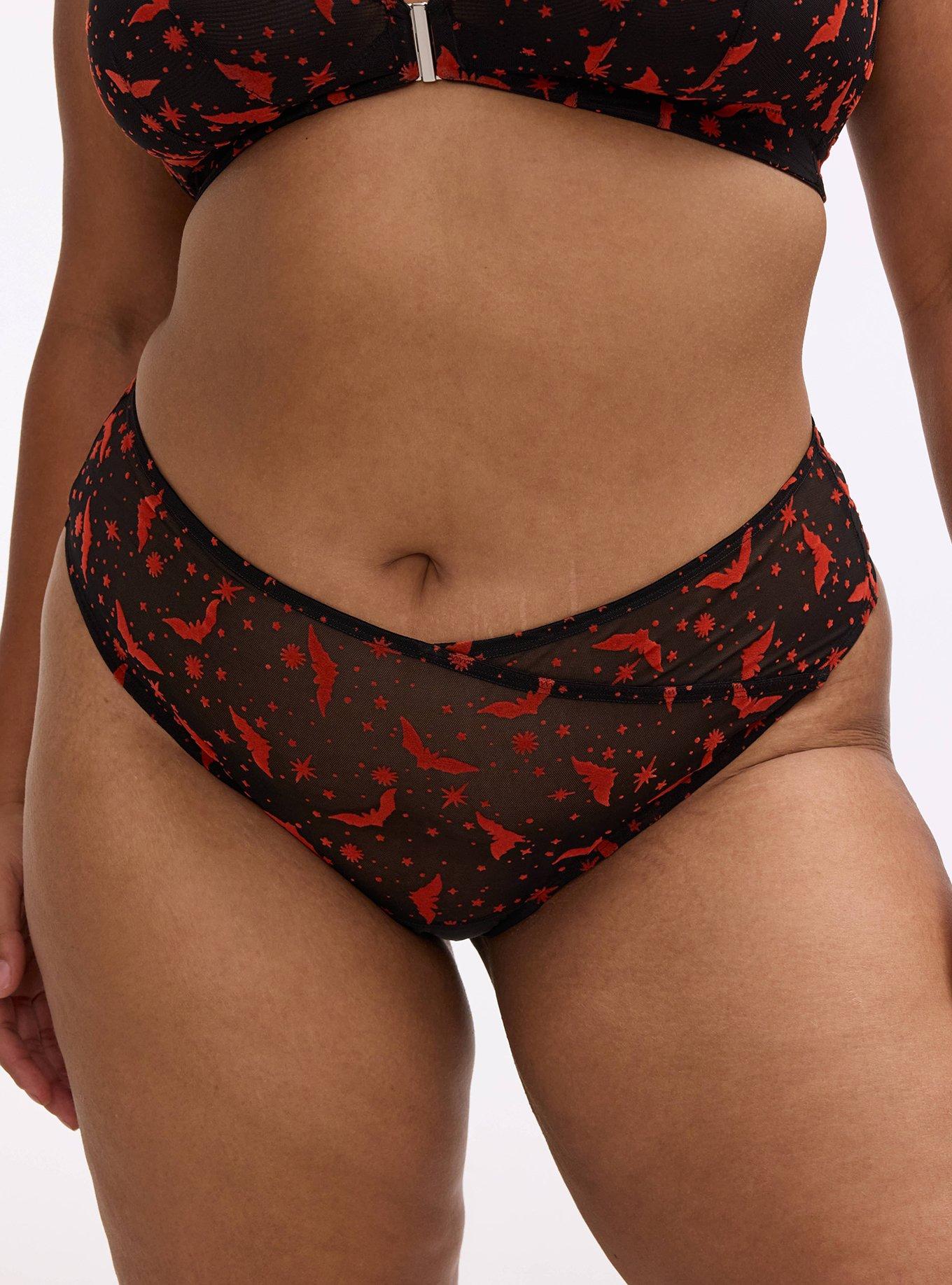 Flocked Mesh Mid-Rise Thong, MOON BATS ORANGE, alternate