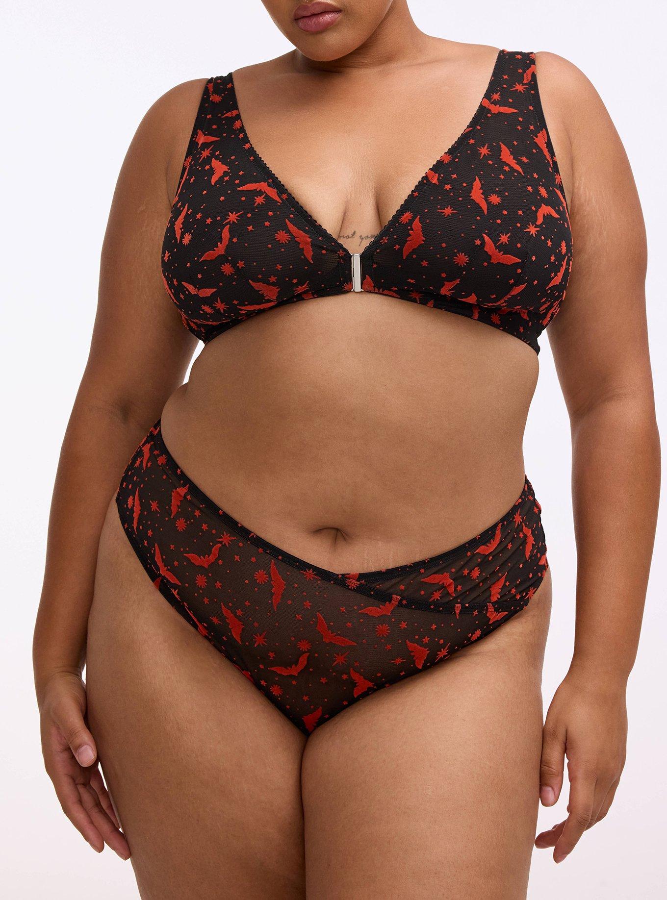 Flocked Mesh Mid-Rise Thong, MOON BATS ORANGE, alternate