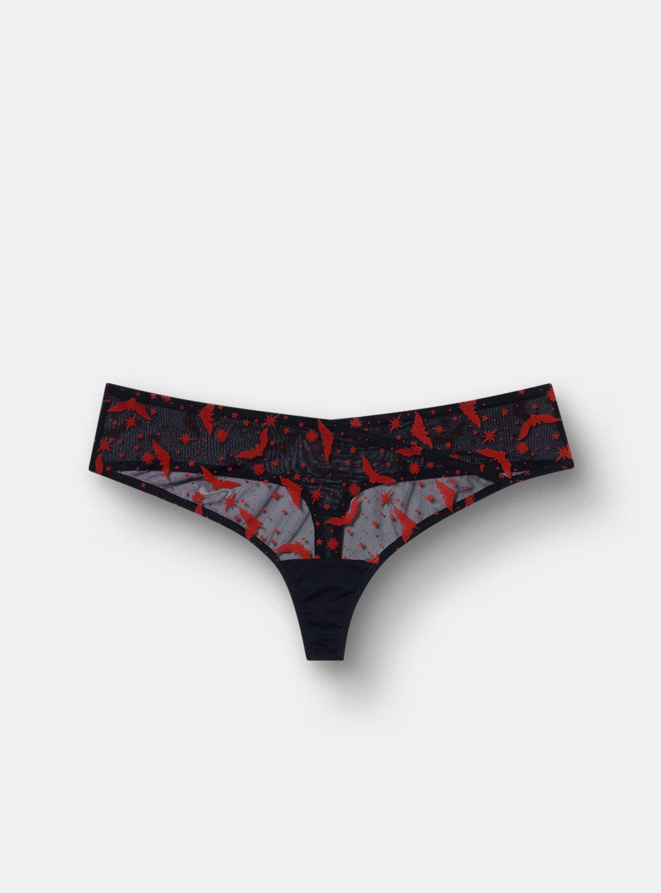 Flocked Mesh Mid-Rise Thong, MOON BATS ORANGE, flat
