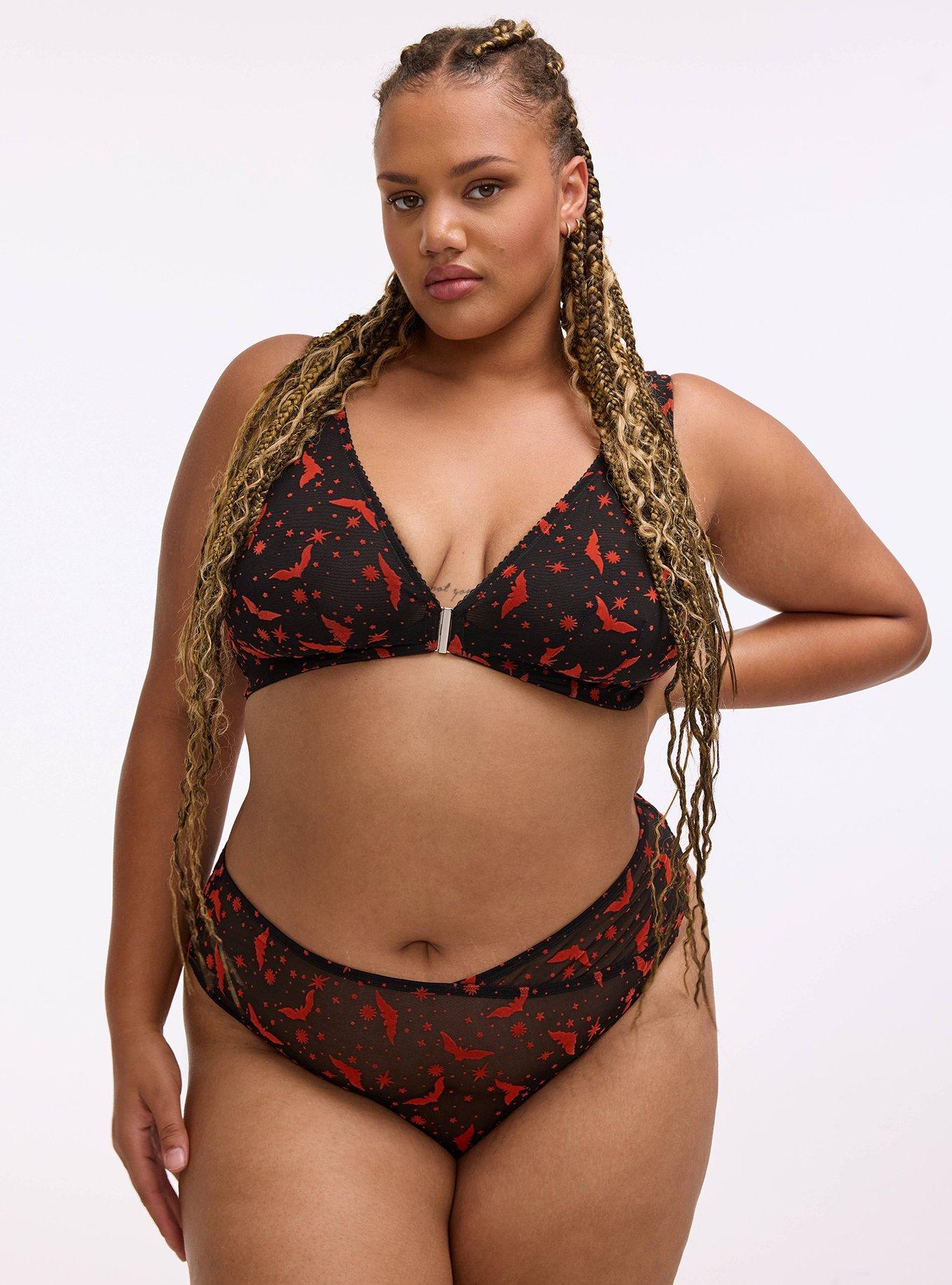 Flocked Mesh Mid-Rise Thong, MOON BATS ORANGE, hi-res