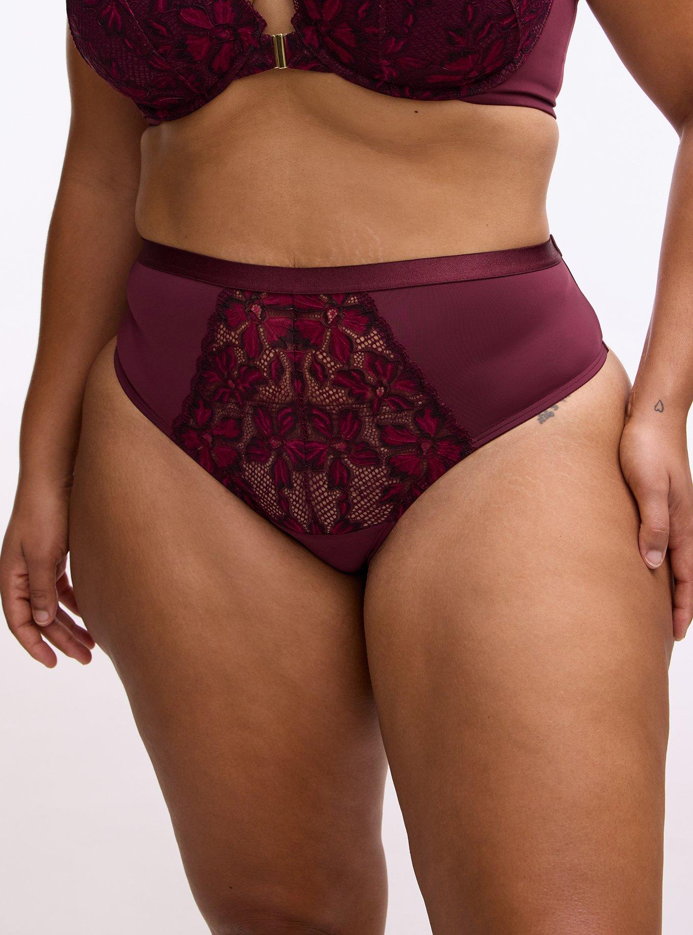 Plus Size Ava Lace Wide Side Thong Panty, FIG, alternate