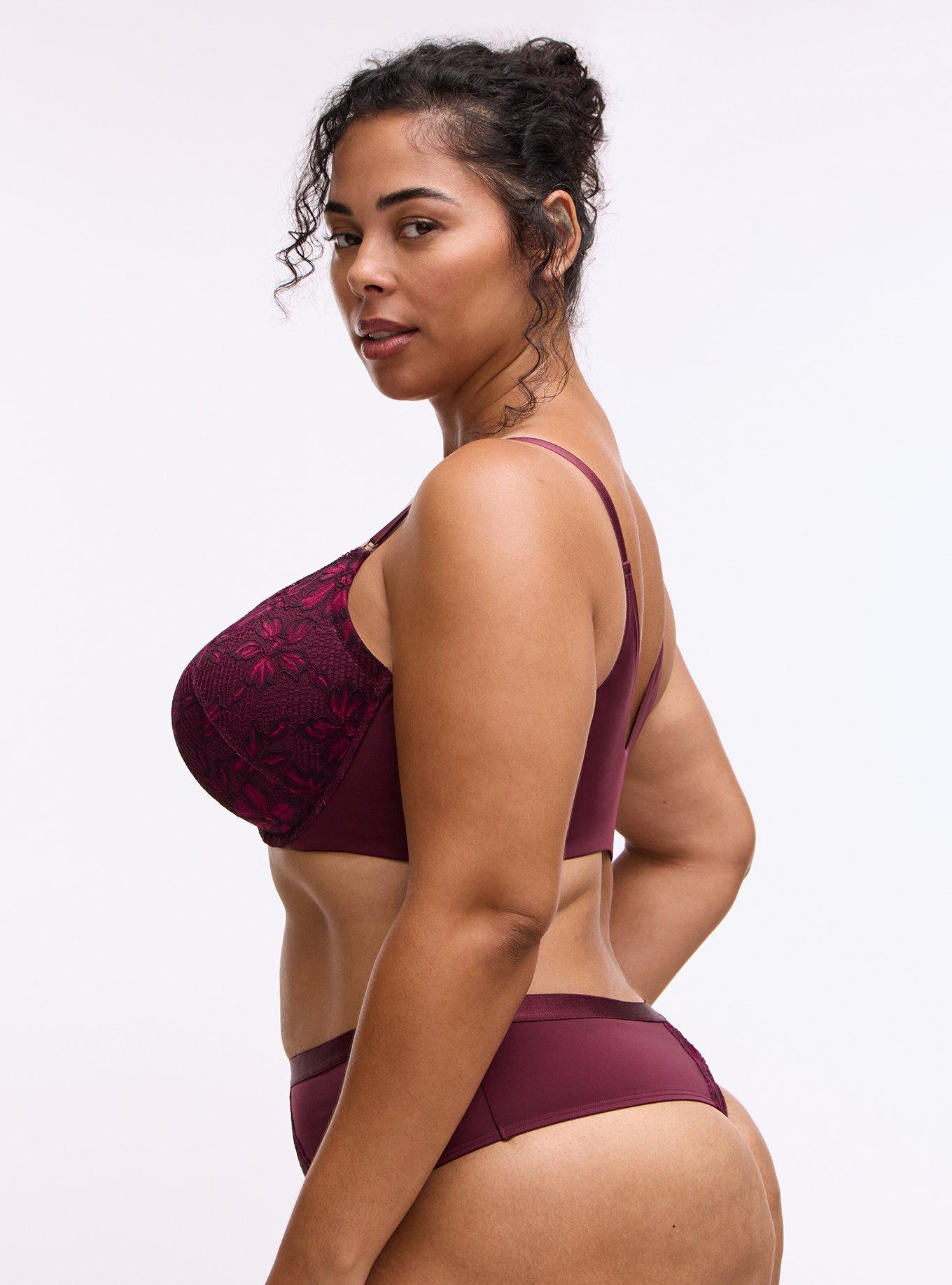 Plus Size Ava Lace Wide Side Thong Panty, FIG, alternate