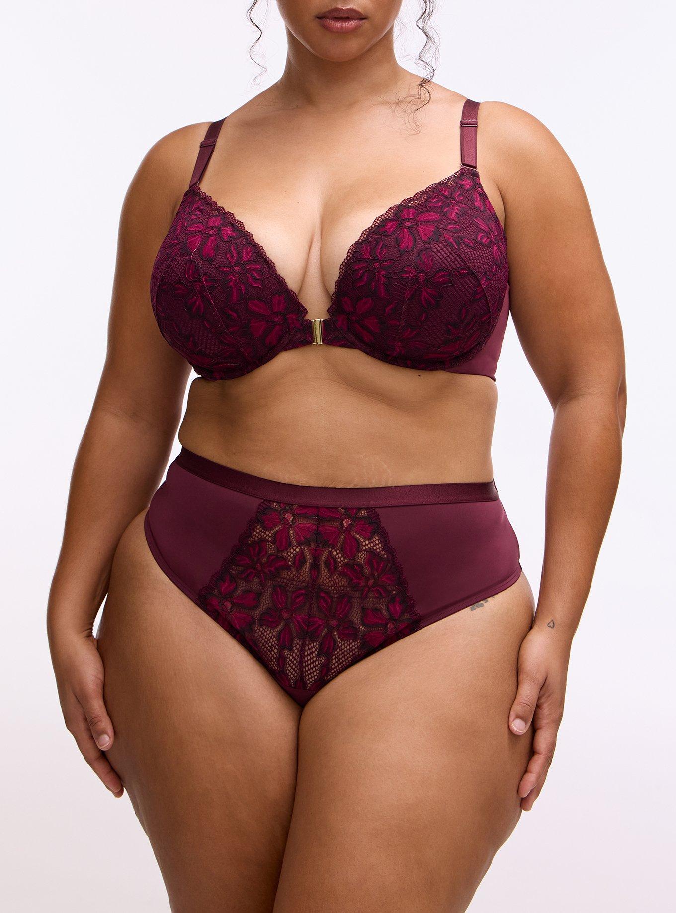 Plus Size Ava Lace Wide Side Thong Panty, FIG, alternate