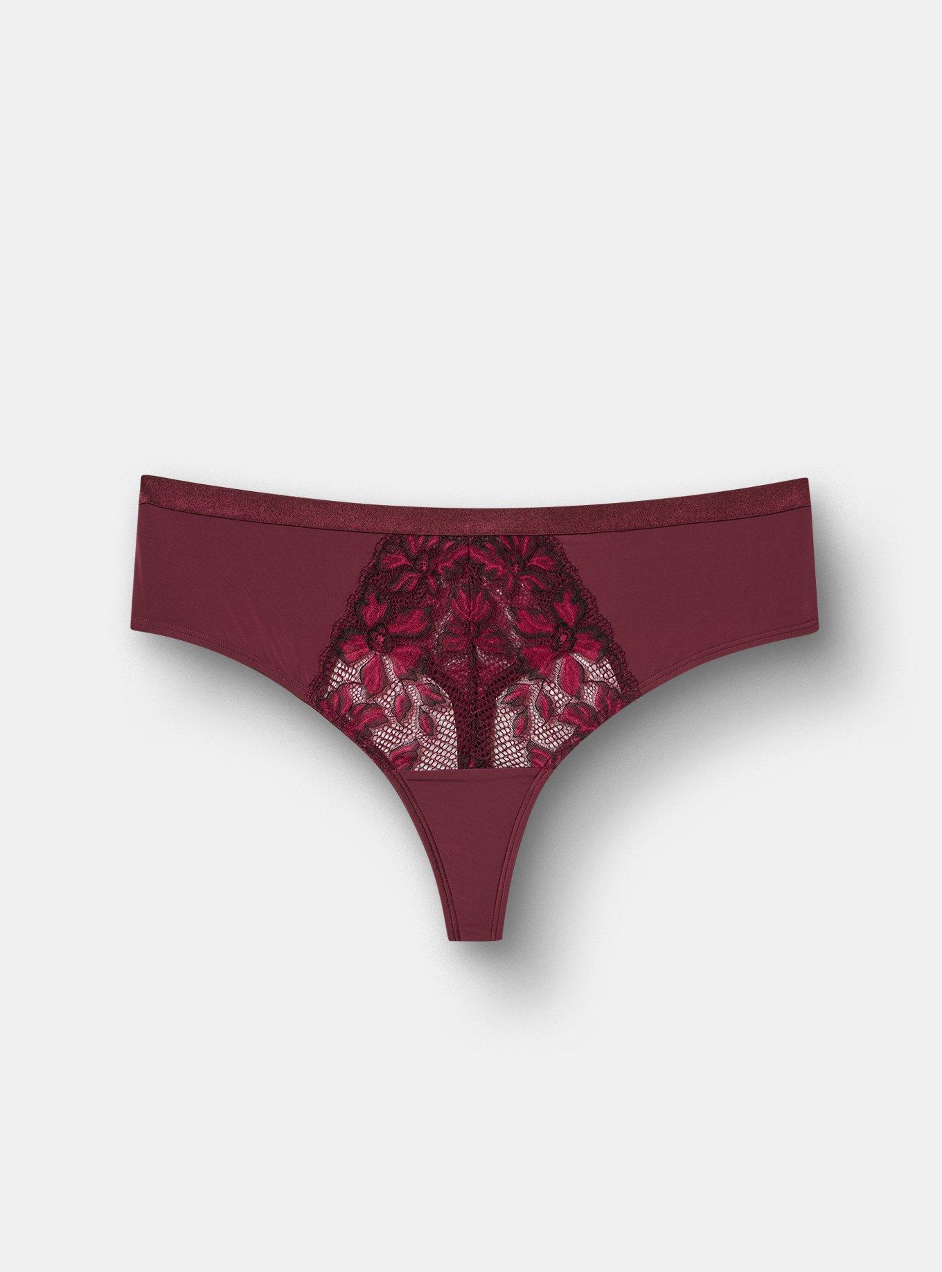 Plus Size Ava Lace Wide Side Thong Panty, FIG, flat