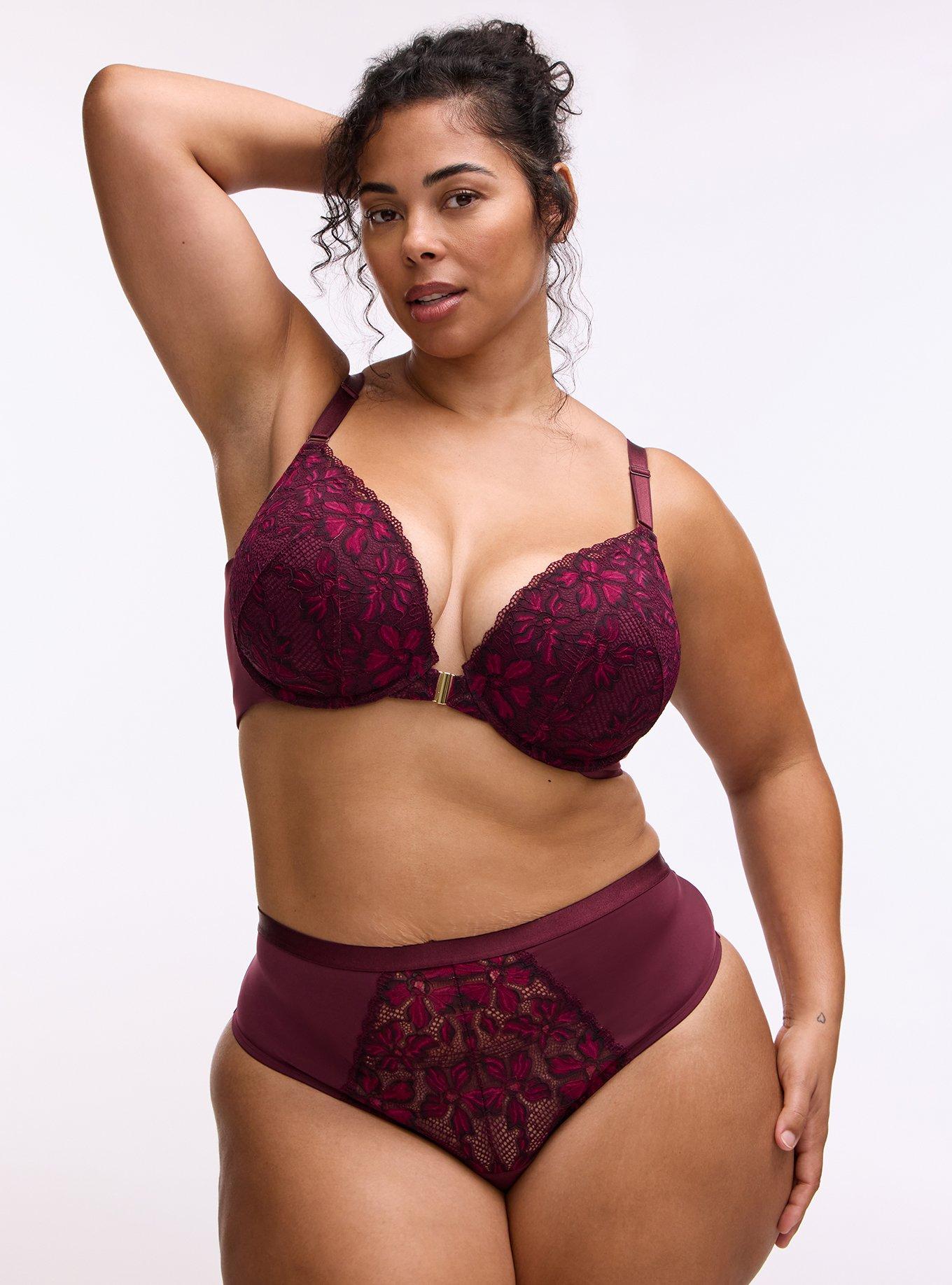 Plus Size Ava Lace Wide Side Thong Panty, FIG, hi-res